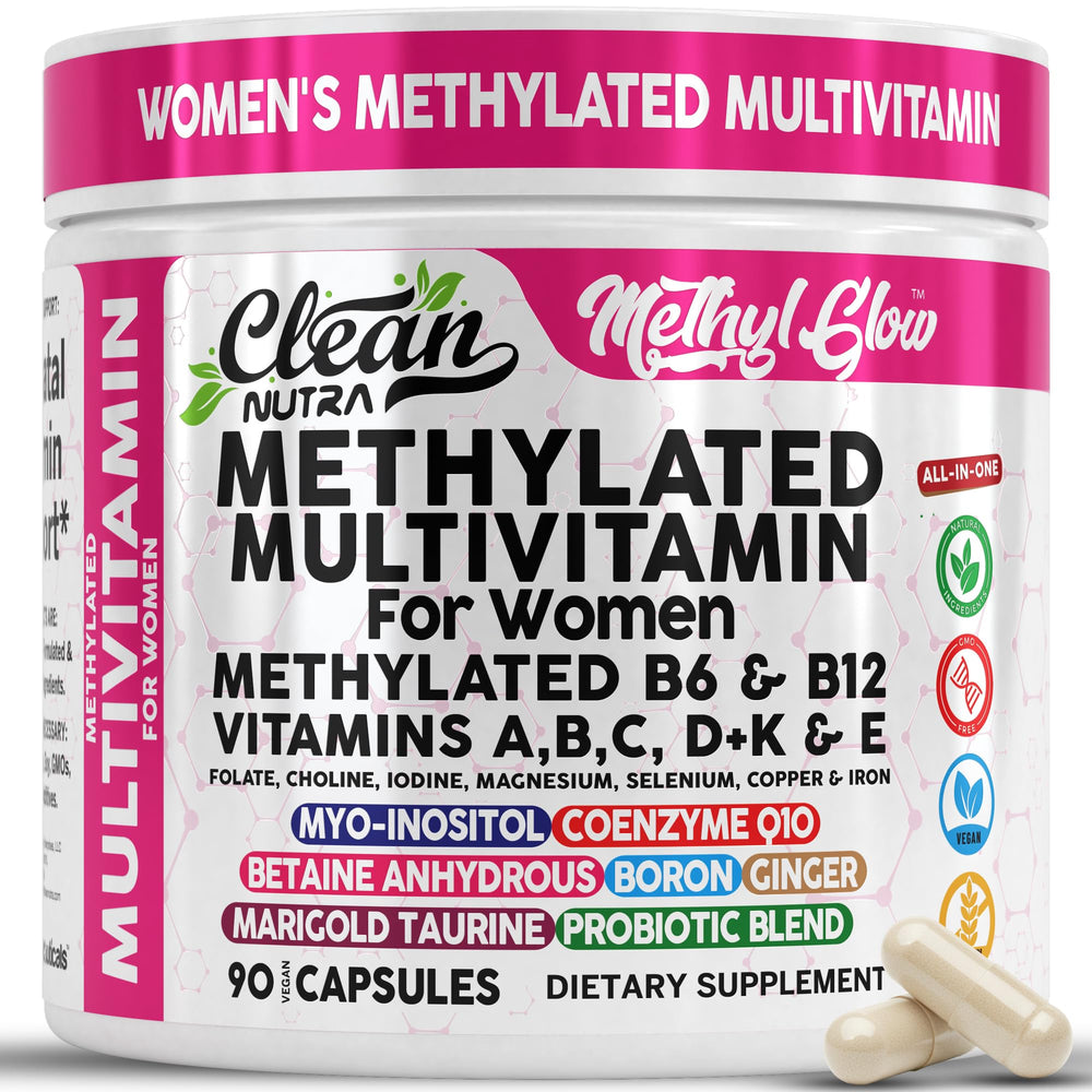 Clean Nutra Methyl Glow bottle with capsules designed for daily energy and vitality.