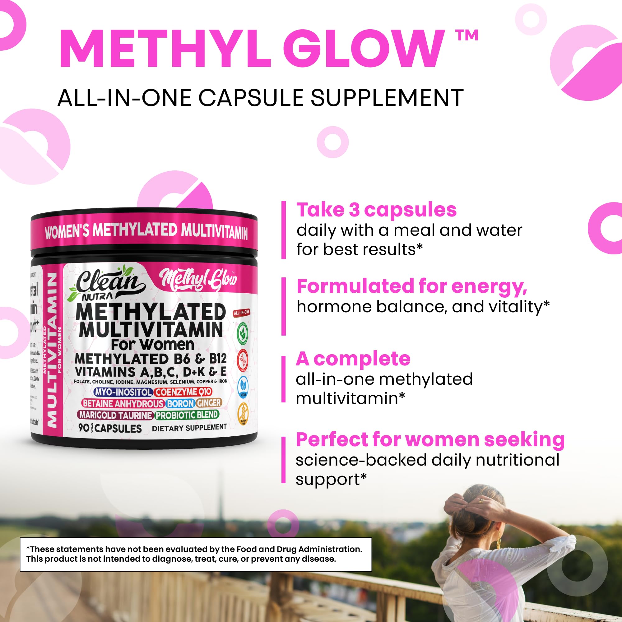 Calcium D3 K2 components from Clean Nutra Methyl Glow pictured for bone health.