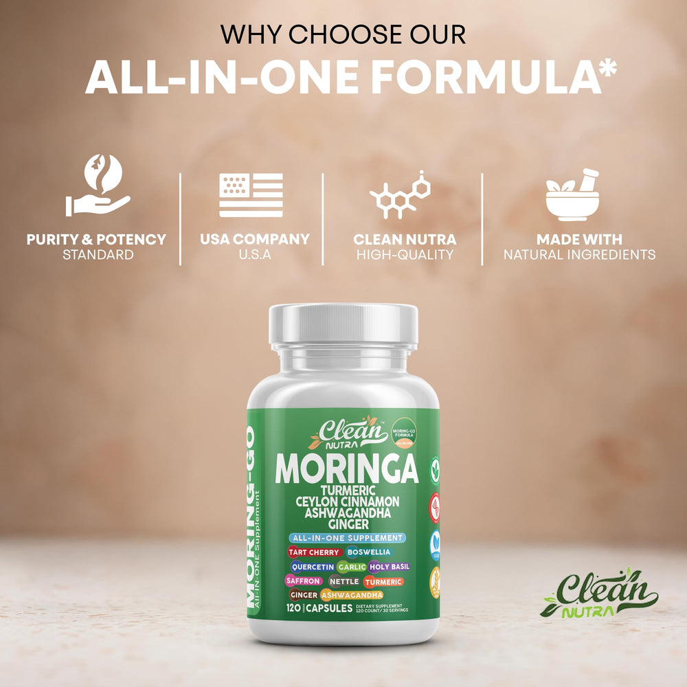 Ingredients overview shows moringa, turmeric, and herbs