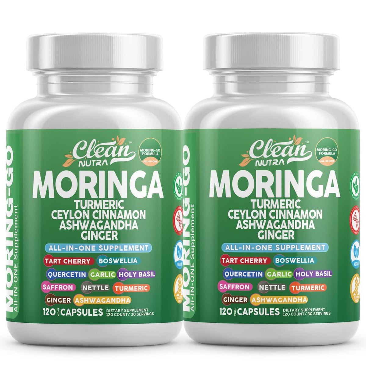 Clean Nutra Moring-Go bottle front view for daily capsule use