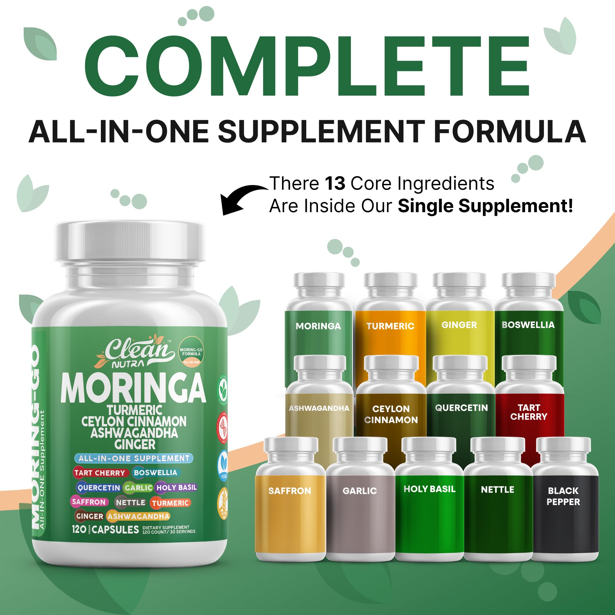 Clean Nutra Moring-Go bottle label shows organic blend details
