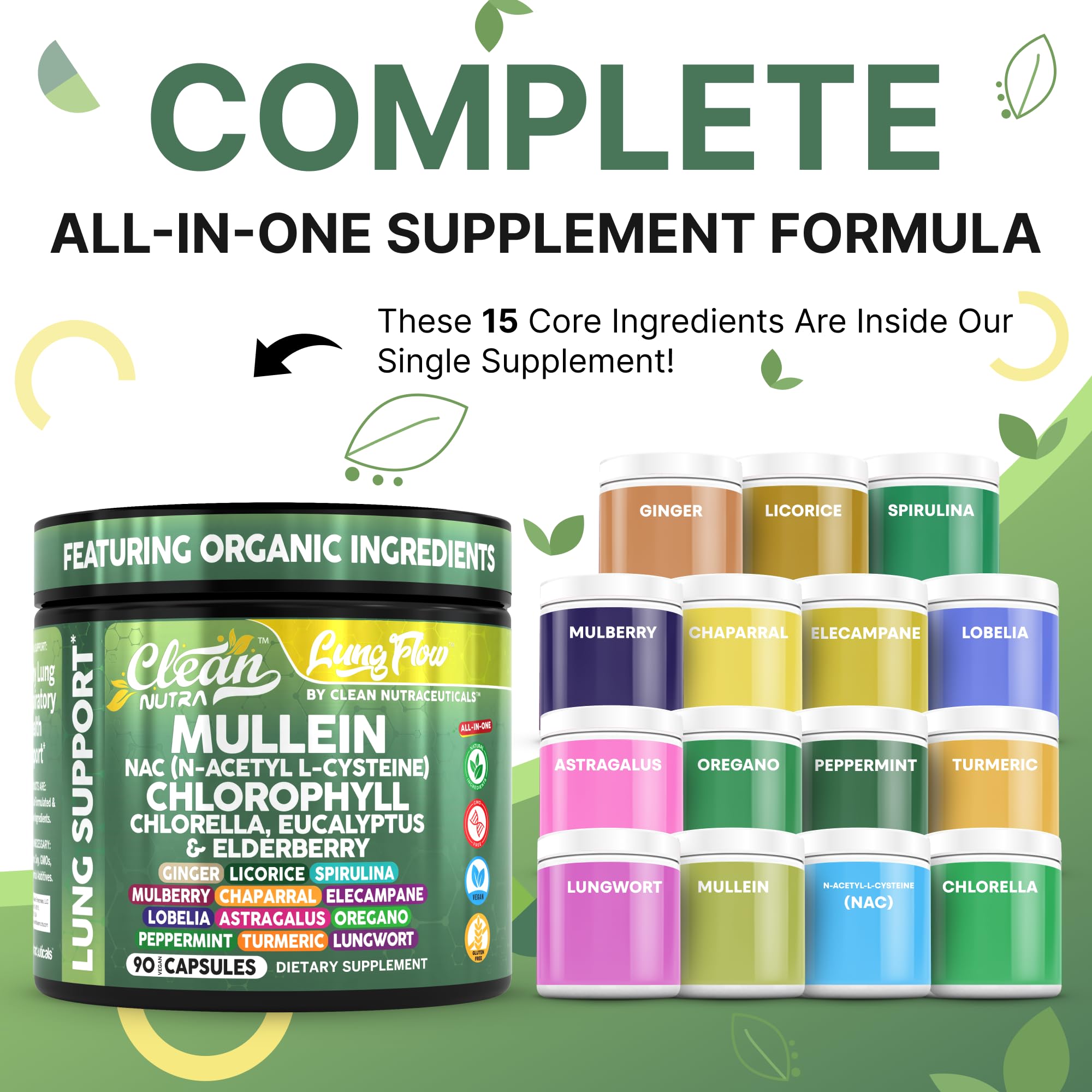 Clean Nutra mullein leaf capsules close up highlighting vegan delivery