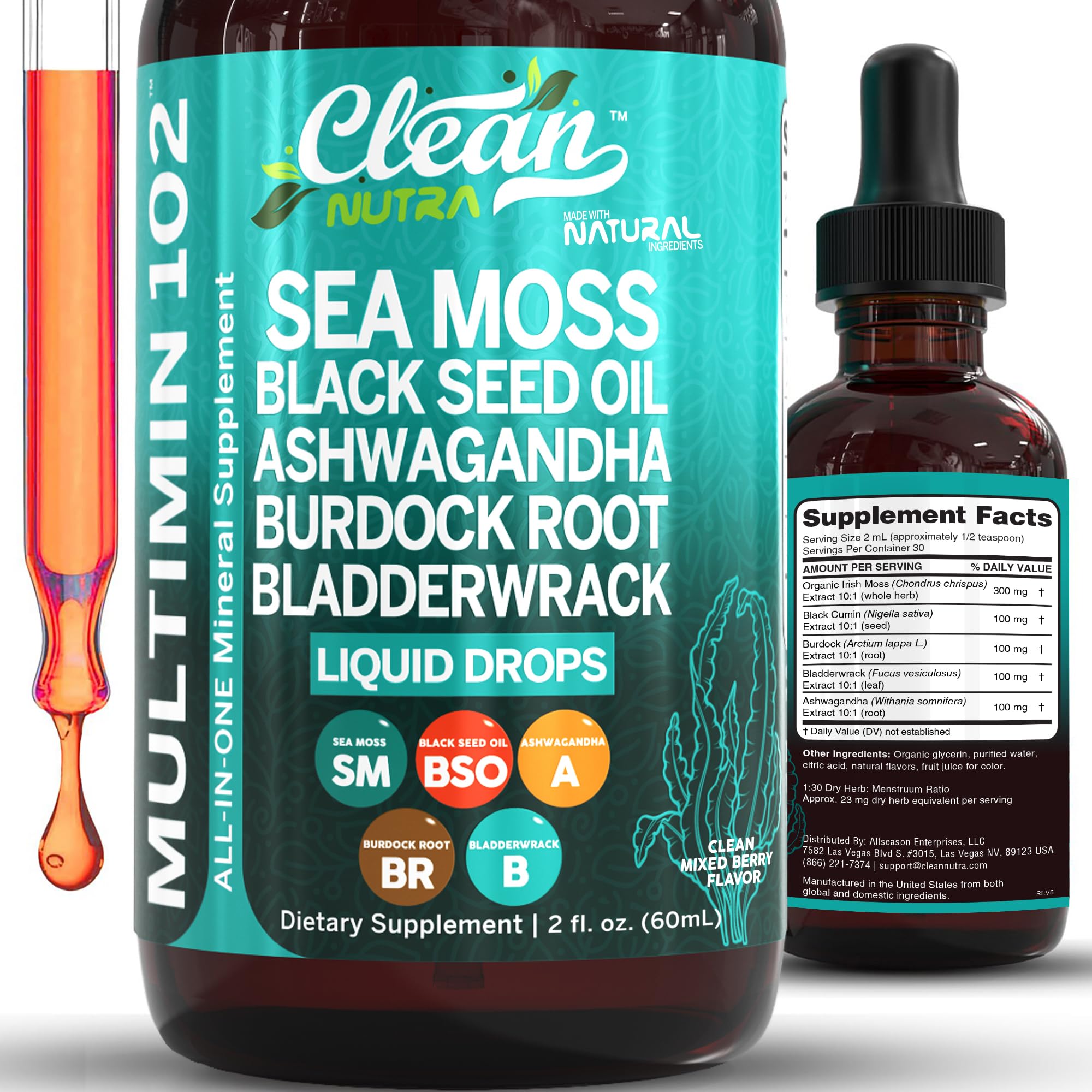 Clean Nutraceuticals Multimin102 bottle with pour cap, highlighting liquid wellness support.