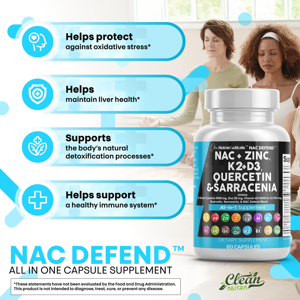 Clean Nutra NAC Defend packaging with elderberry and propolis highlights daily wellness options