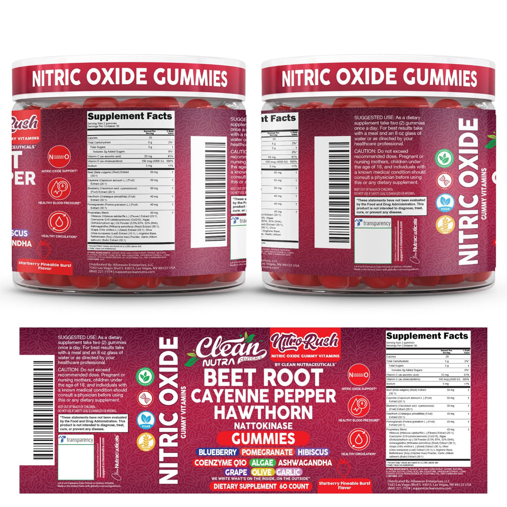 Clean Nutra Nitro Rush ashwagandha-root gummies convey calm energy and endurance vibes