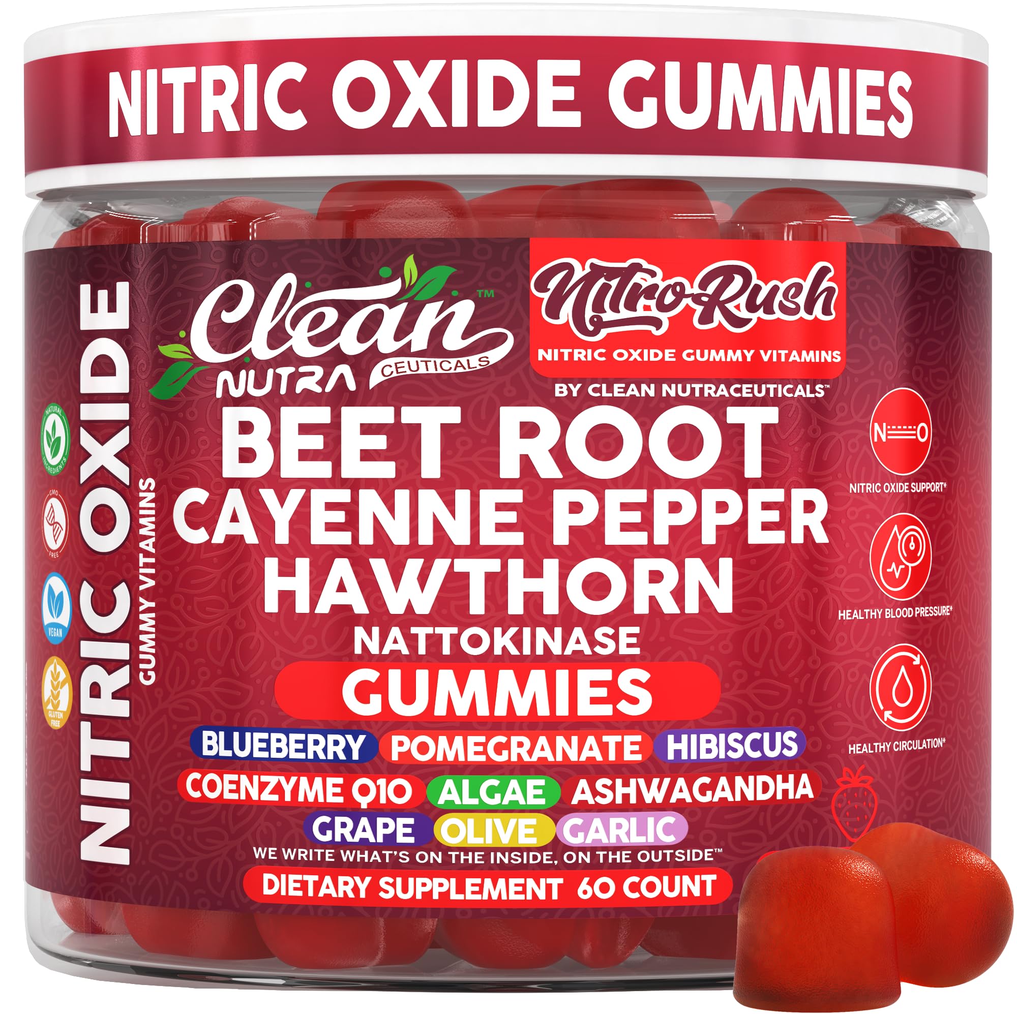Clean Nutra Nitro Rush bottle front view with strawberry pineapple flavor for vitality