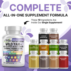 Clean Nutra Red Clover Herb capsules bottle for hormonal comfort and wellness.