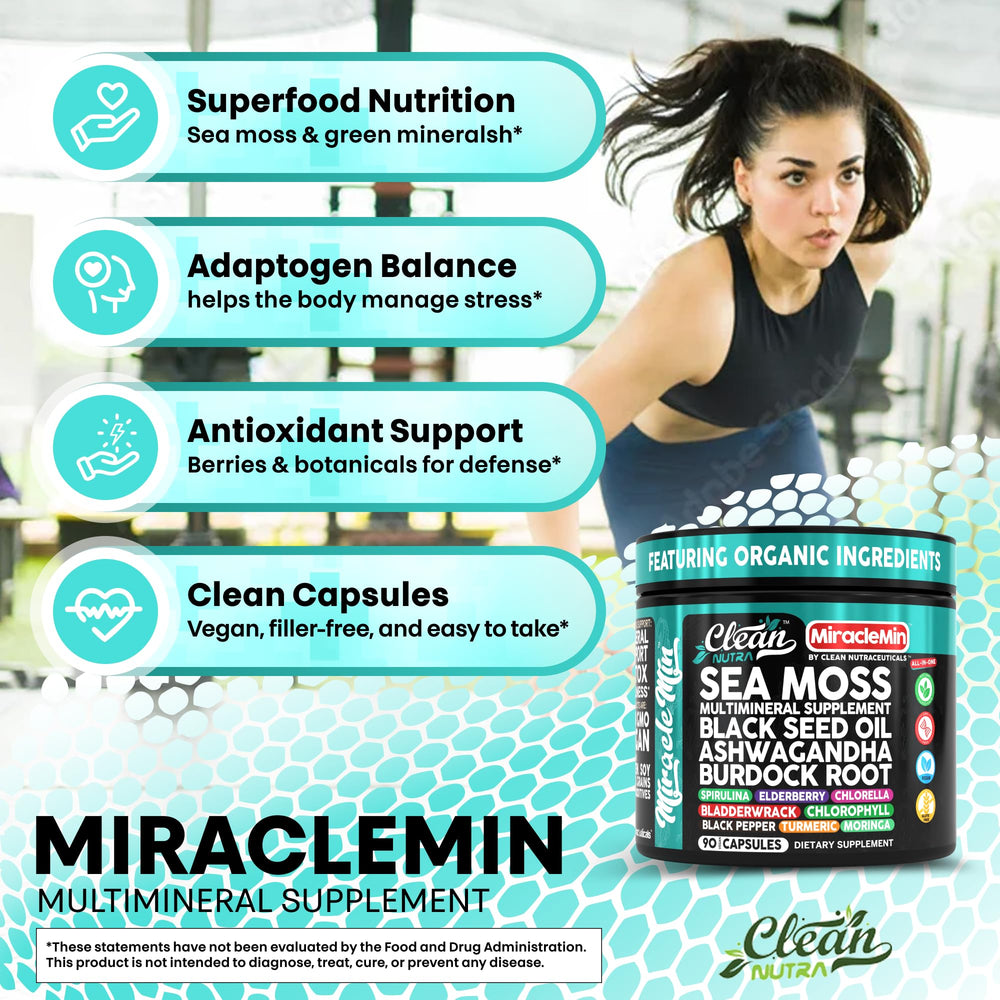 Clean Nutra Sea Moss Capsules with black seed oil support immune health and antioxidant intake.