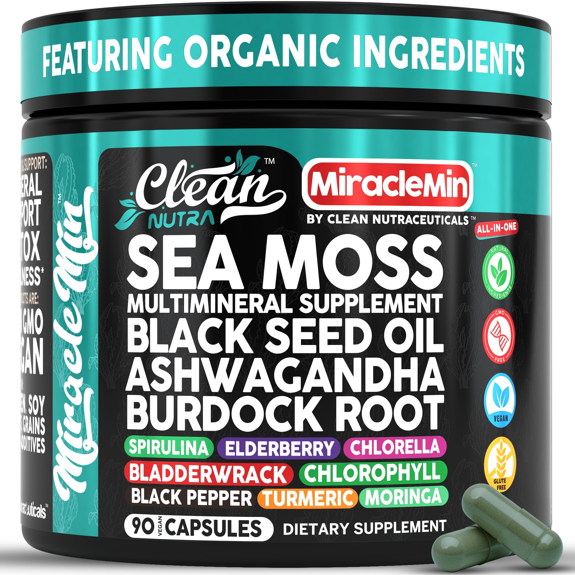 Clean Nutra Sea Moss Capsules with Irish moss bolster daily mineral balance and gut wellness.