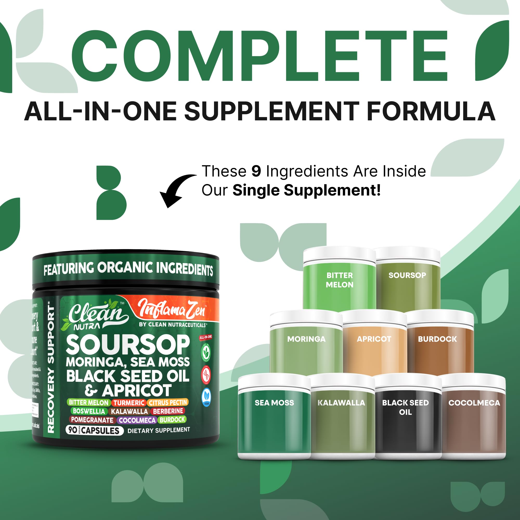 Clean Nutra Soursop capsules closeup—convenient daily antioxidant support in capsule form