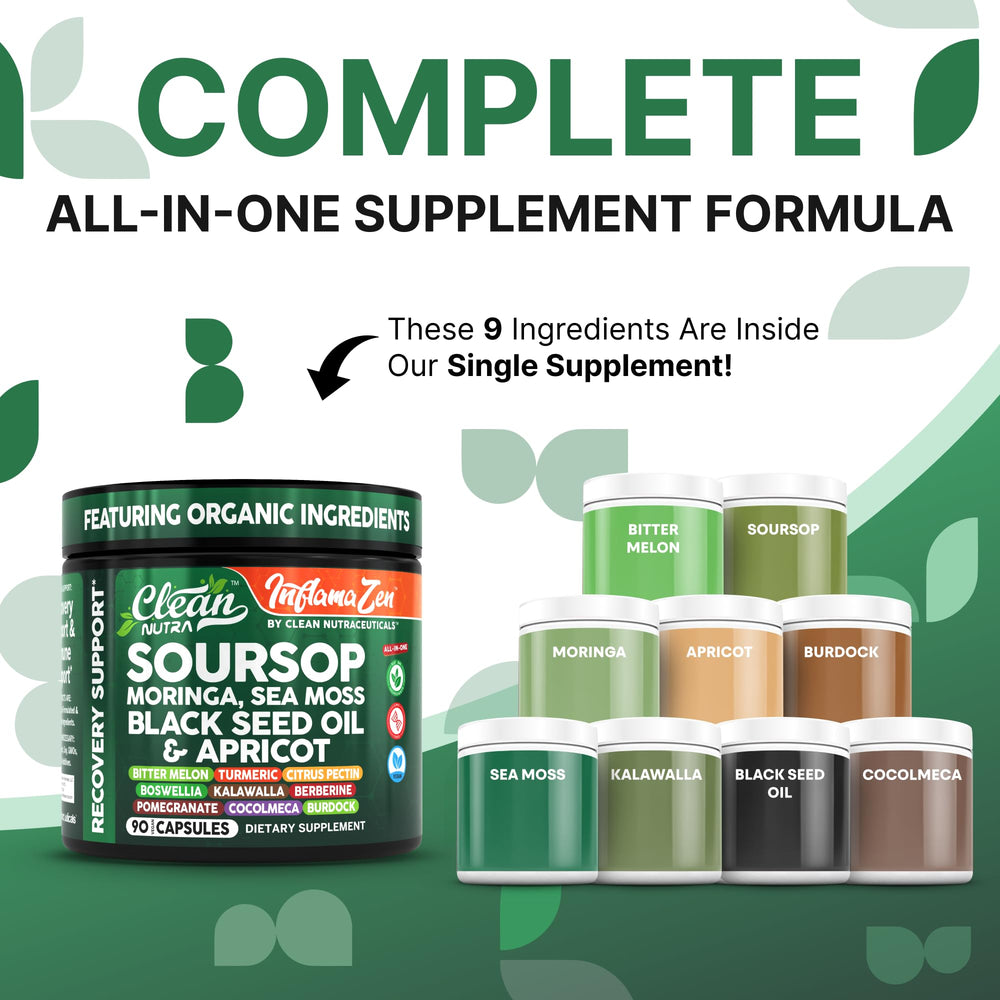 Clean Nutra Soursop capsules closeup—convenient daily antioxidant support in capsule form