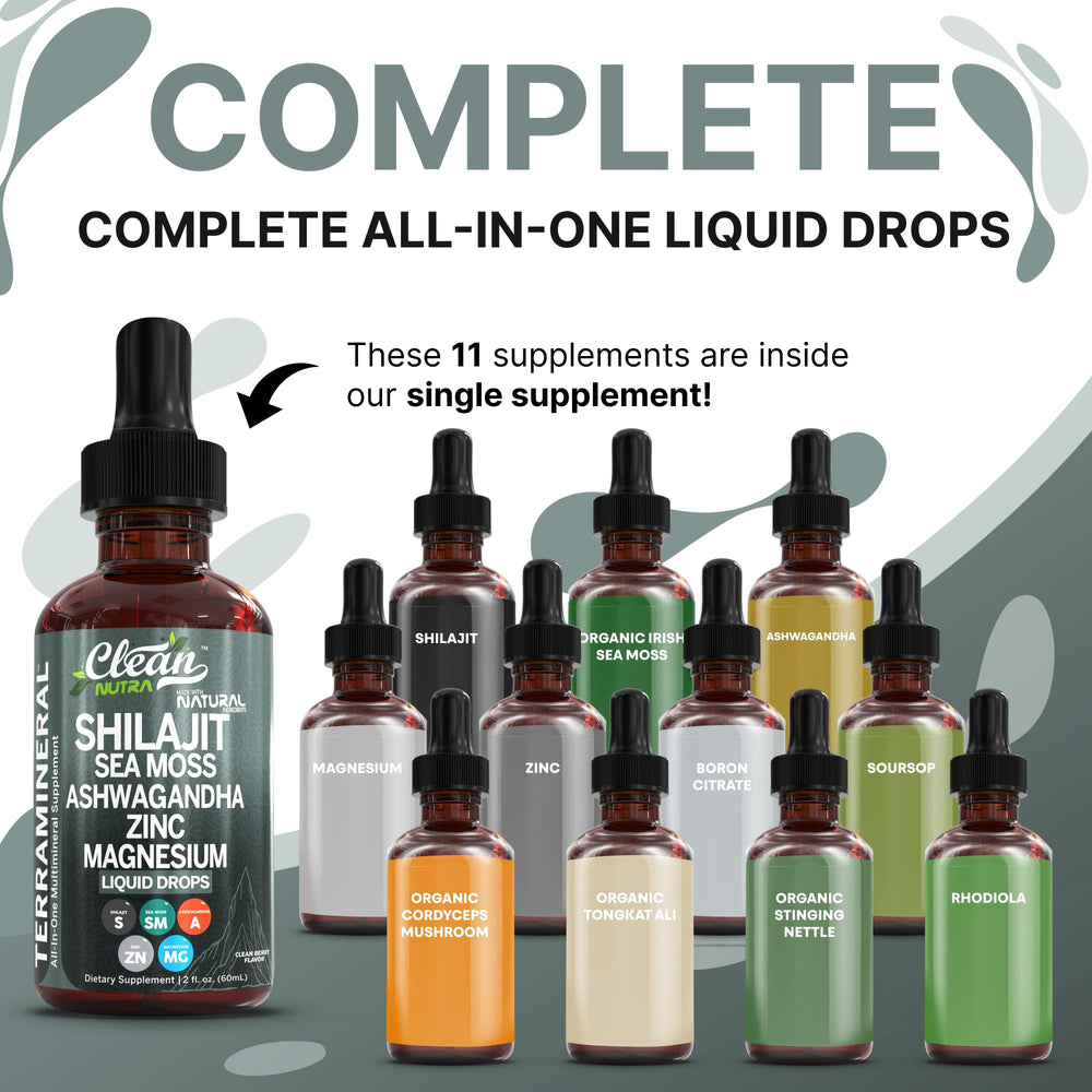 Clean Nutraceuticals Terra Mineral liquid drops pour into glass for easy supplementation.