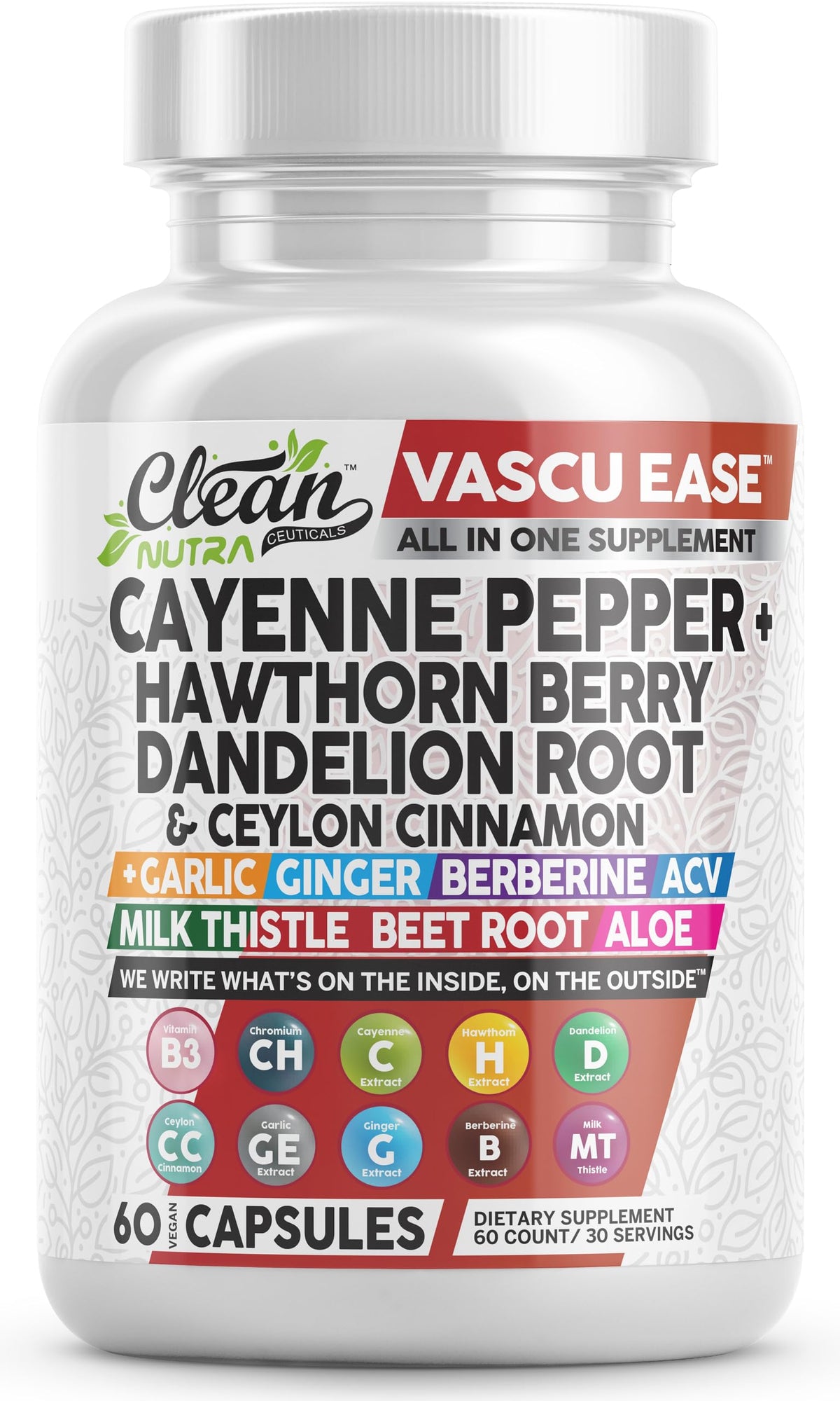 Clean Nutra Vascu Ease Cayenne capsules bottle highlighting vascular support