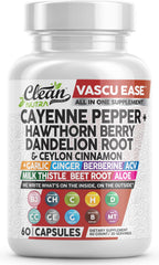 Clean Nutra Vascu Ease Cayenne capsules bottle highlighting vascular support
