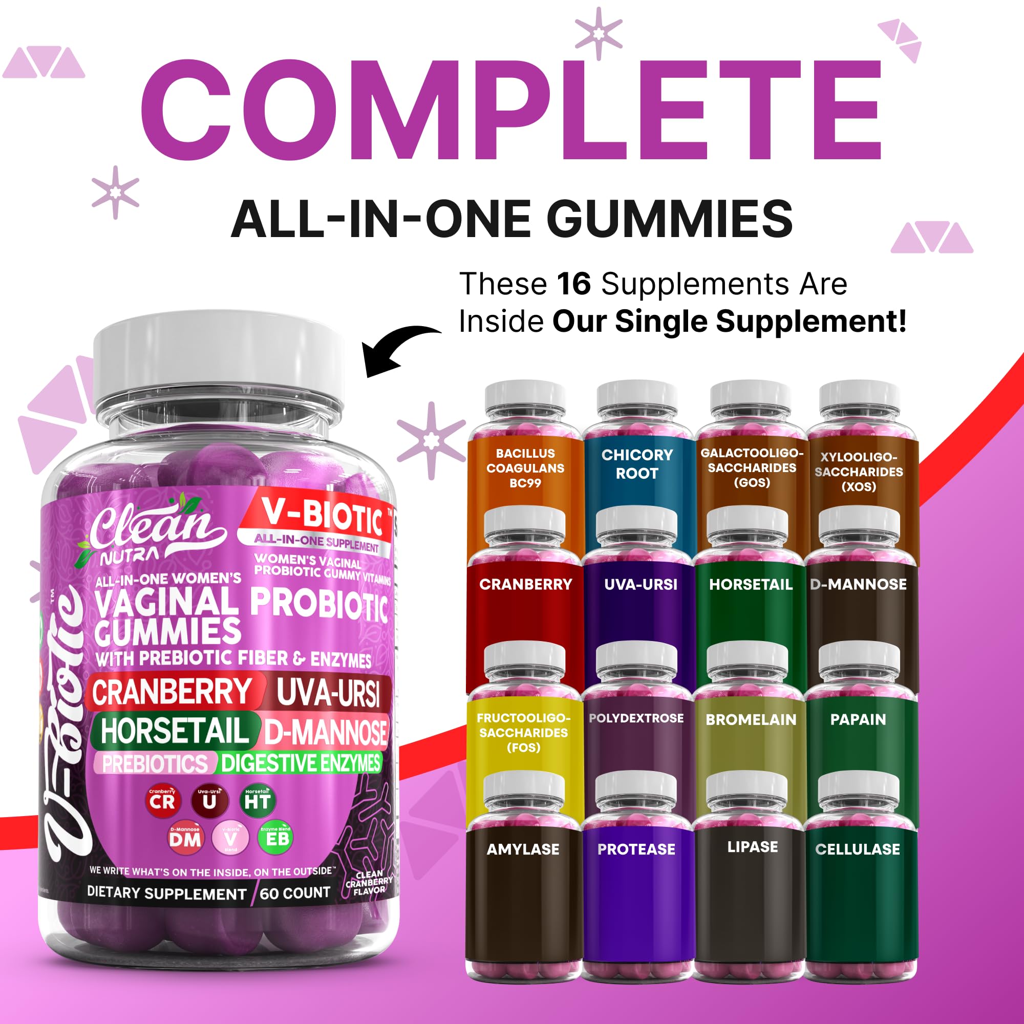 Clean Nutra Vbiotic Gummies closeup, probiotic blend for daily wellness
