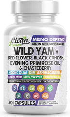 Clean Nutra Wild Yam Root Capsules bottle for menopause support and daily balance.