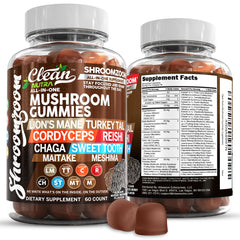 Clean Nutraceuticals 15in1 Mushroom Gummies bottle label close-up showing potential immune support
