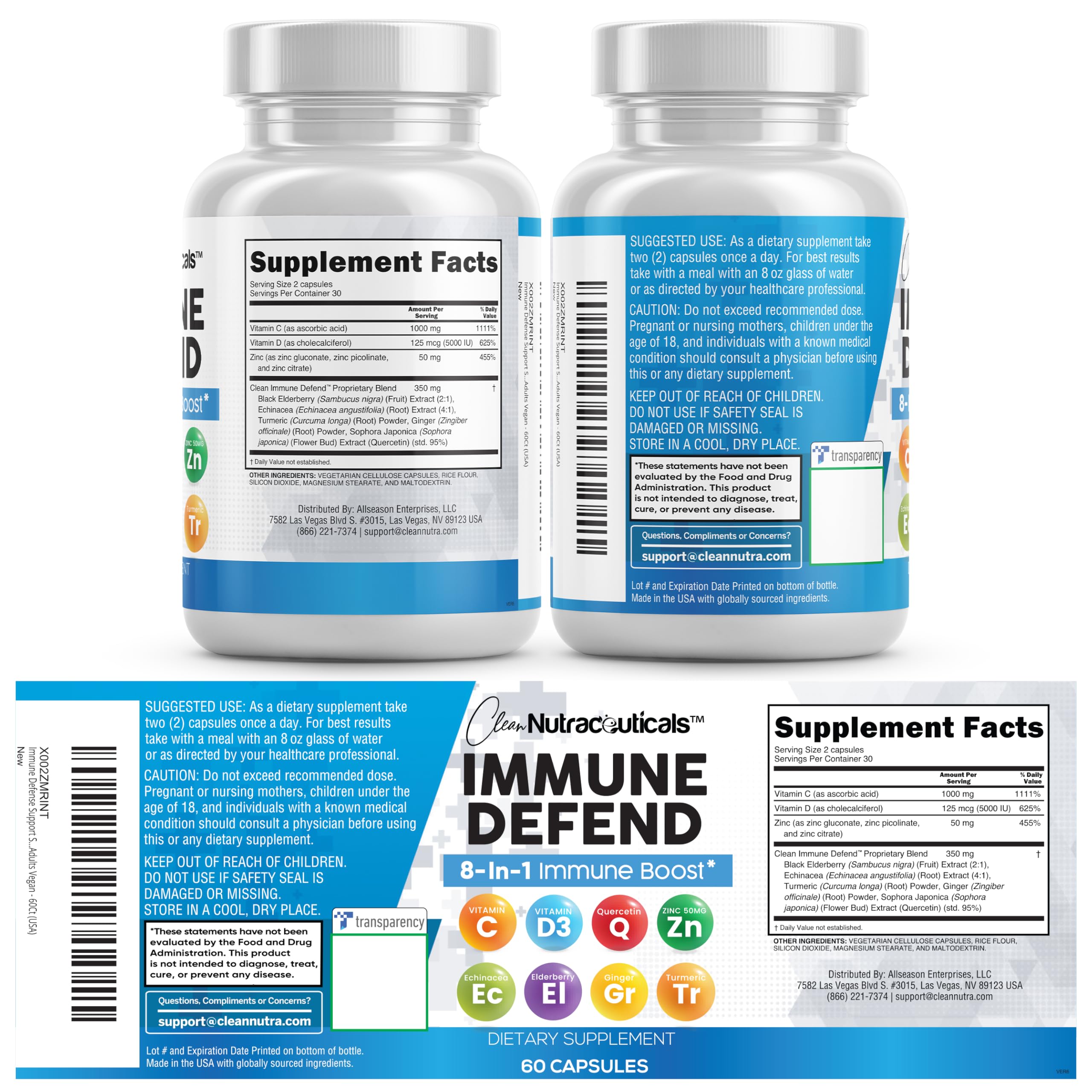 Clean Nutraceuticals Adult immunity supplement, vegan and easy to integrate.