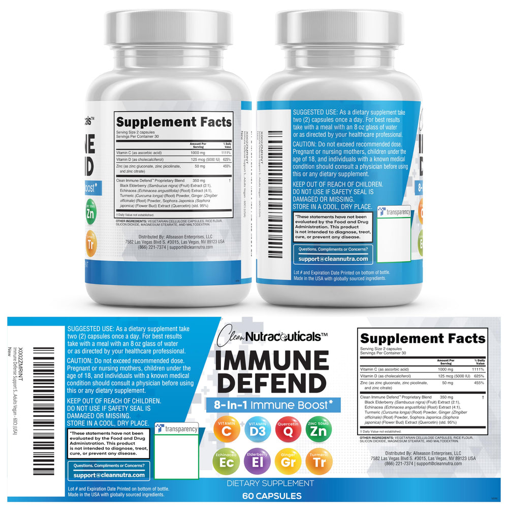 Clean Nutraceuticals Adult immunity supplement, vegan and easy to integrate.