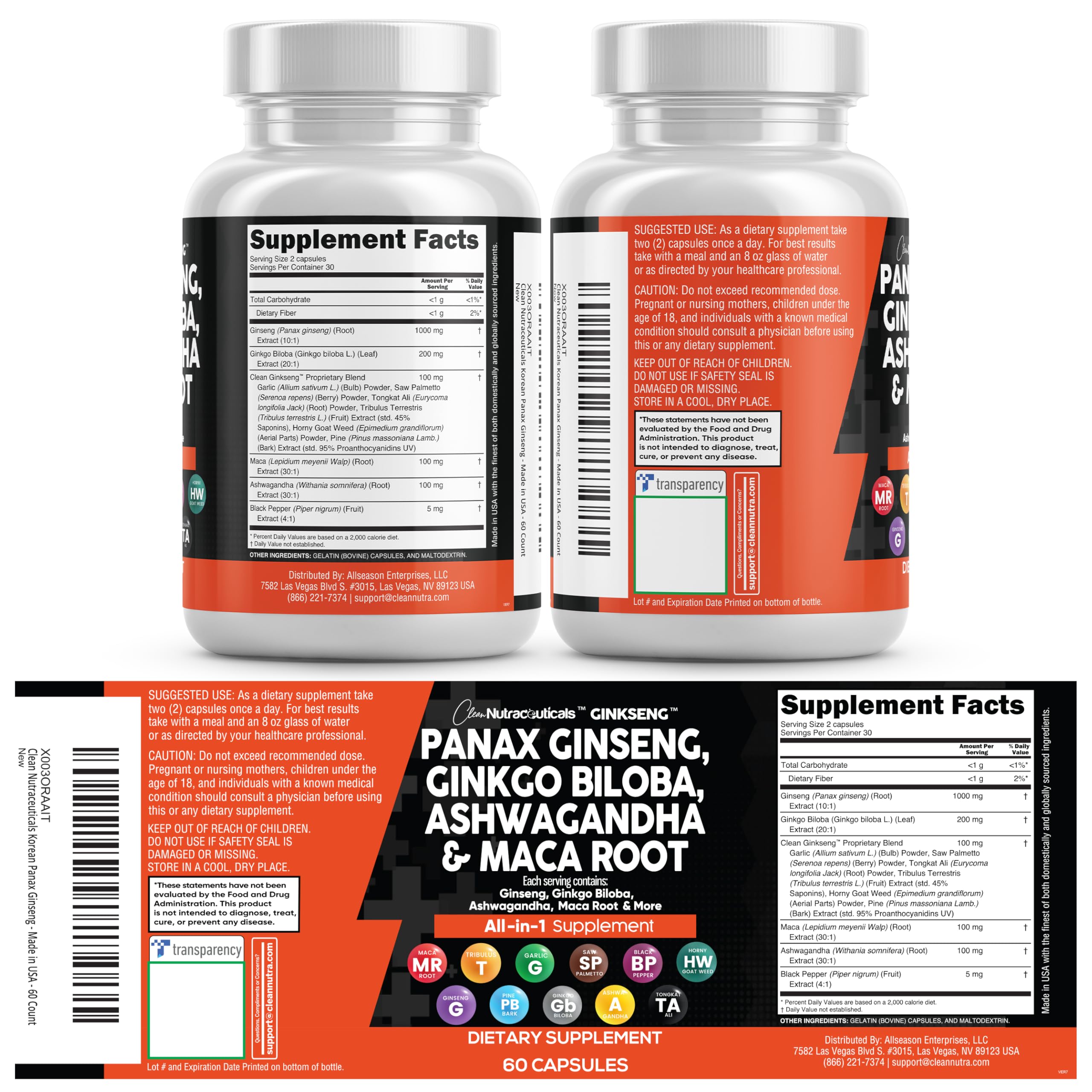 Clean Nutraceuticals All-in-one label close-up with complete ingredients