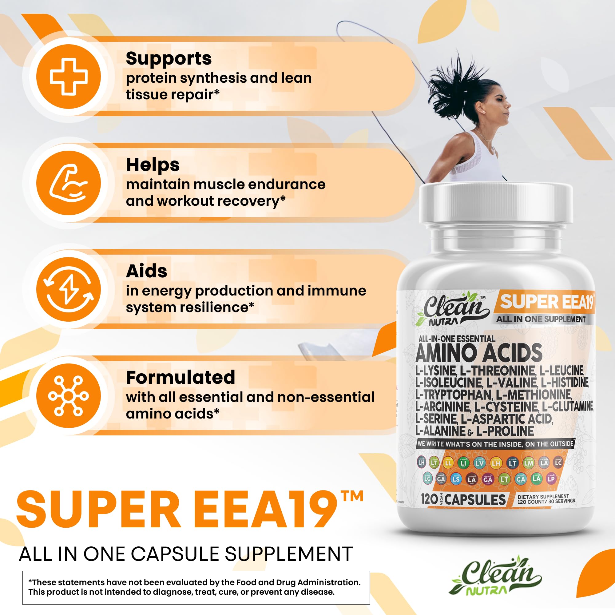 Clean Nutraceuticals amino acids daily-use image illustrates versatile support for workouts and recovery