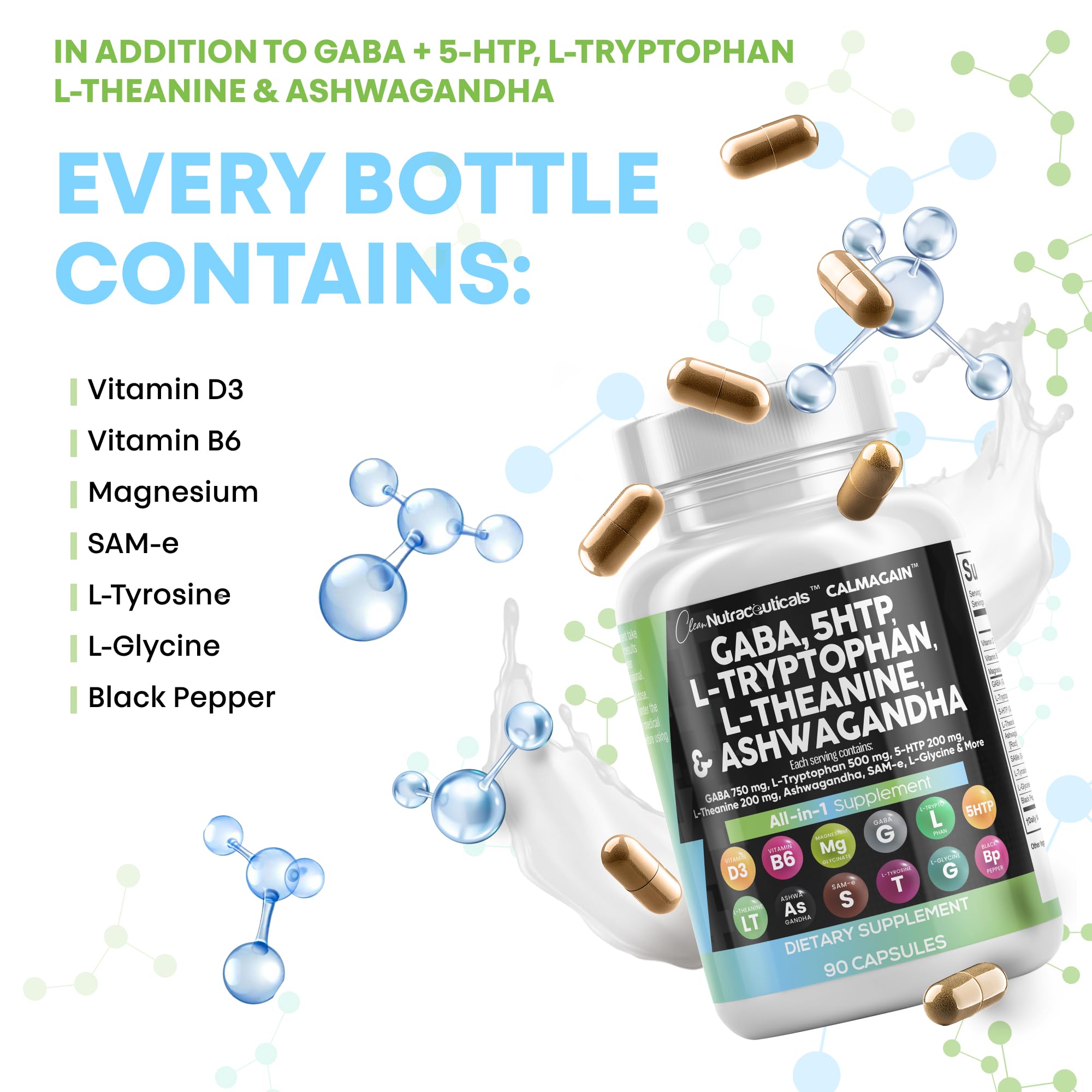 Clean Nutraceuticals CalmAgain glass bottle conveys premium quality and care.