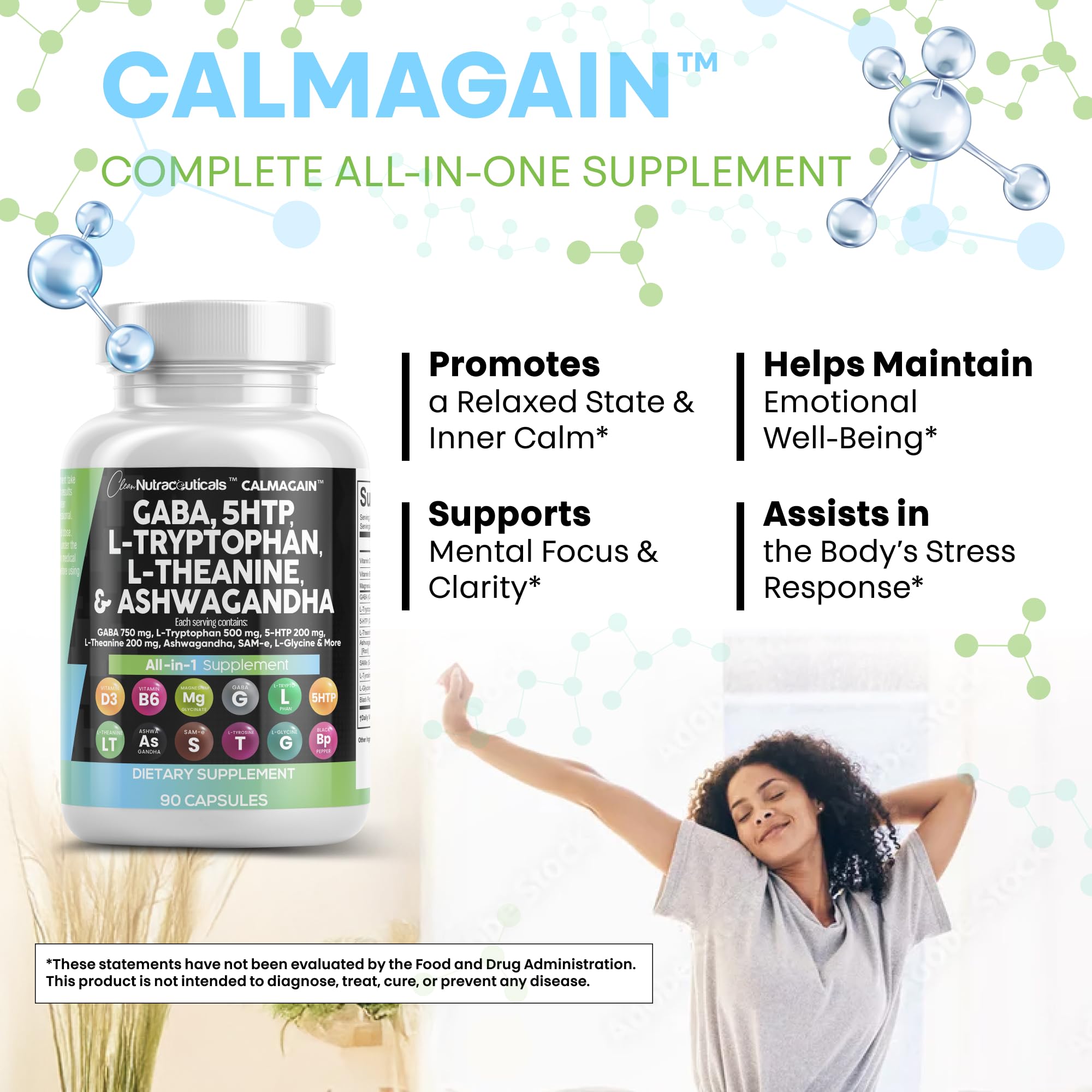 Clean Nutraceuticals CalmAgain ingredients chart highlights key cofactors for mood support.