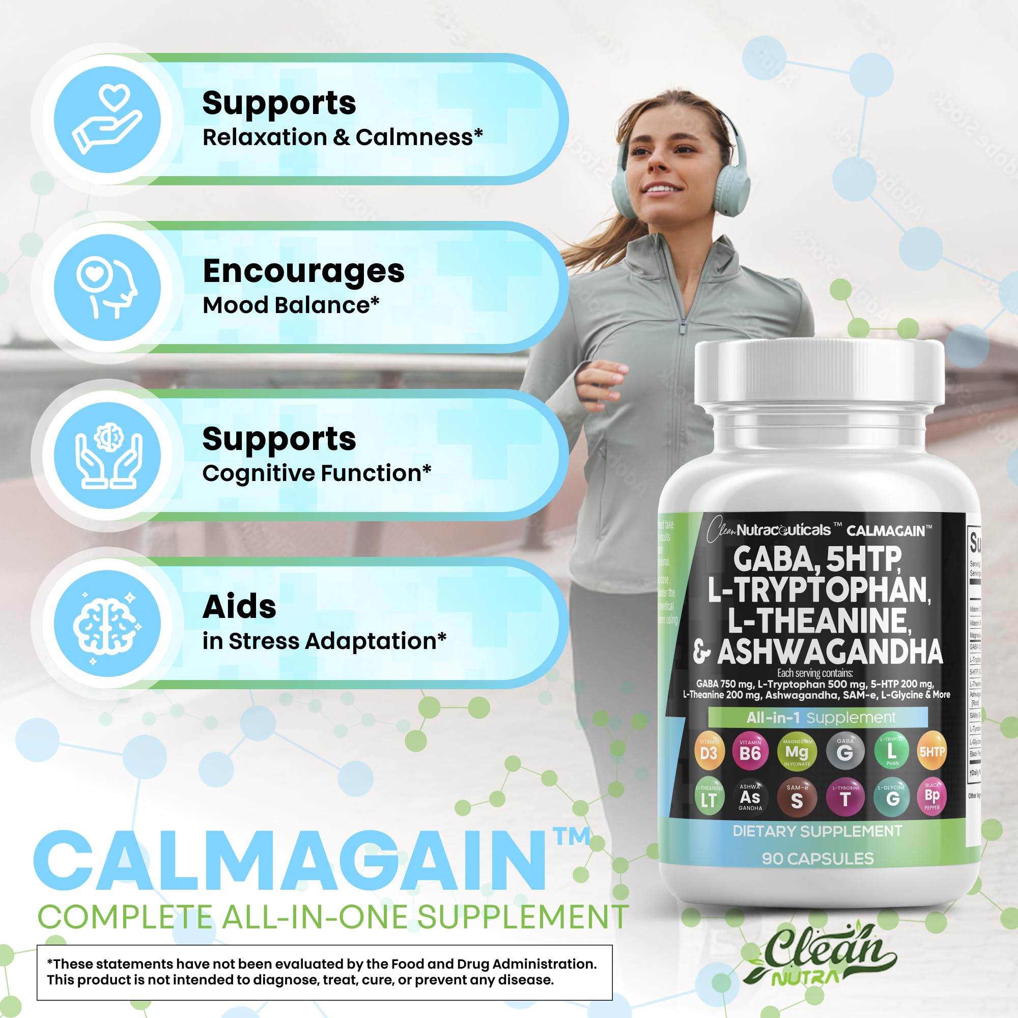 Clean Nutraceuticals CalmAgain label detail emphasizes full-spectrum ingredients.