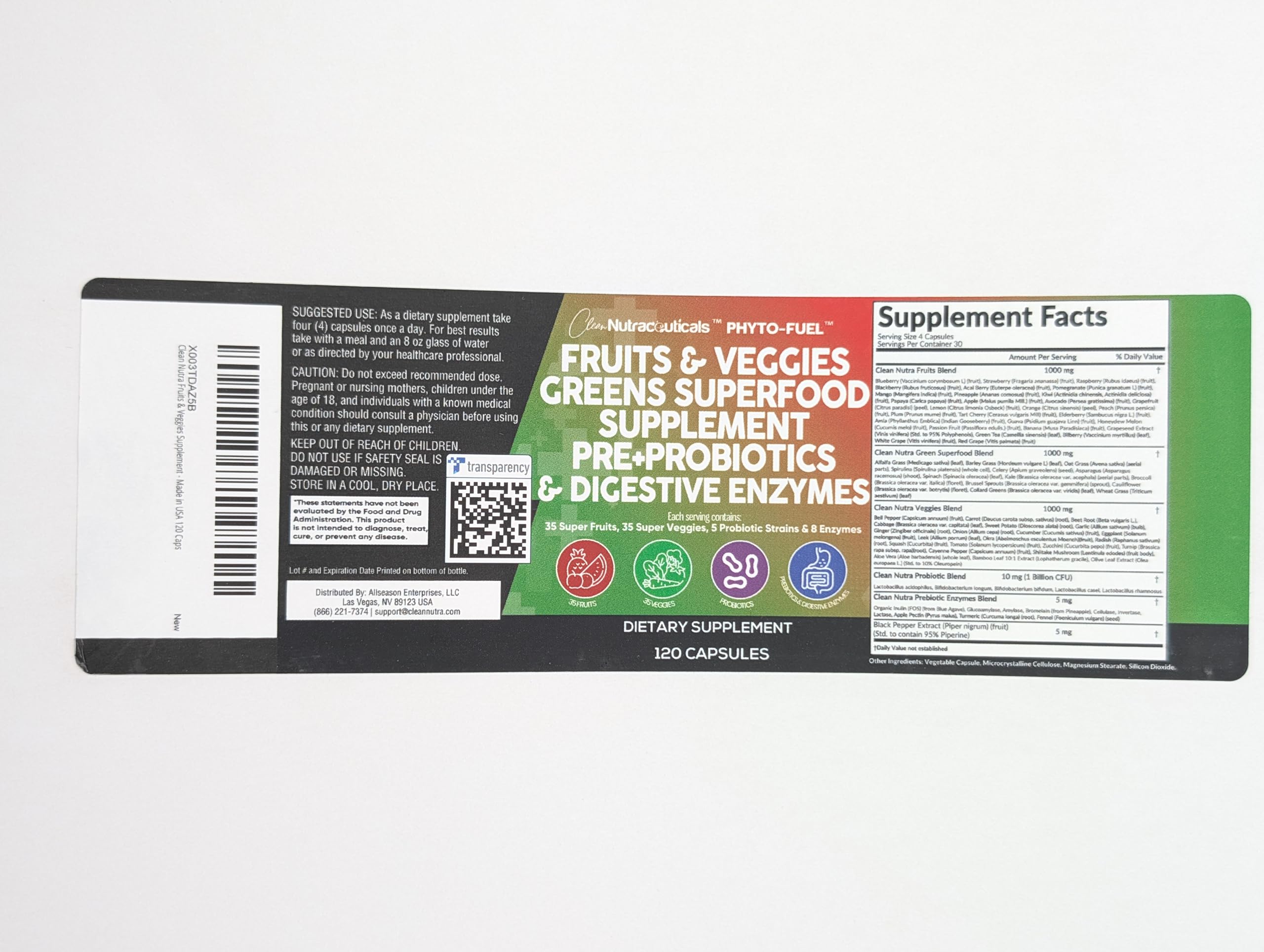 Clean Nutraceuticals Reds & Greens USA-made stamp signals quality manufacturing.