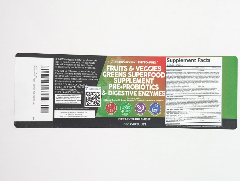 Clean Nutraceuticals Reds & Greens USA-made stamp signals quality manufacturing.