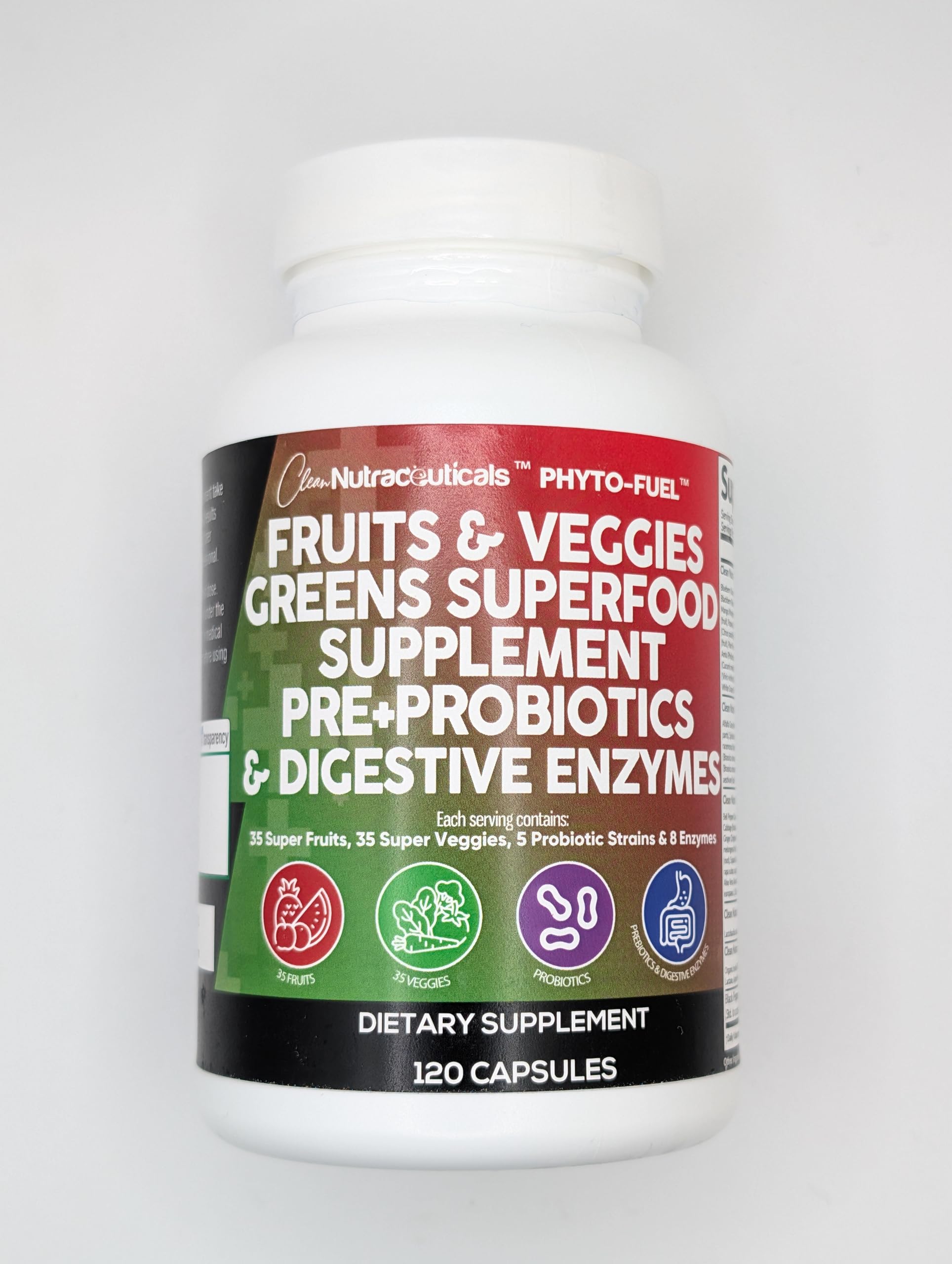 Clean Nutraceuticals Reds & Greens Spirulina and Chlorella indicate antioxidant-rich greens.