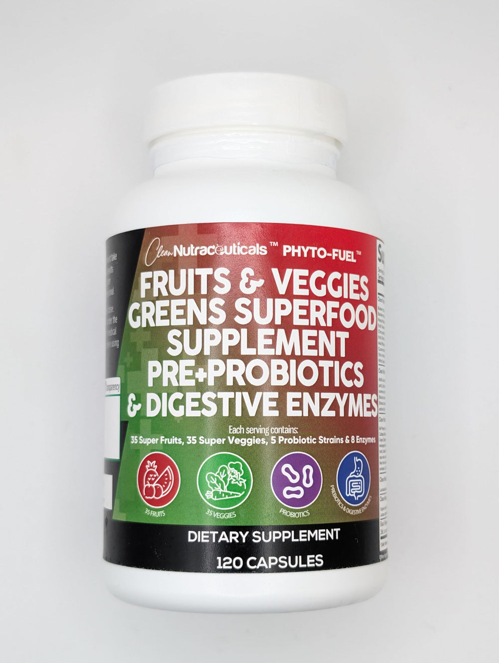 Clean Nutraceuticals Reds & Greens Spirulina and Chlorella indicate antioxidant-rich greens.