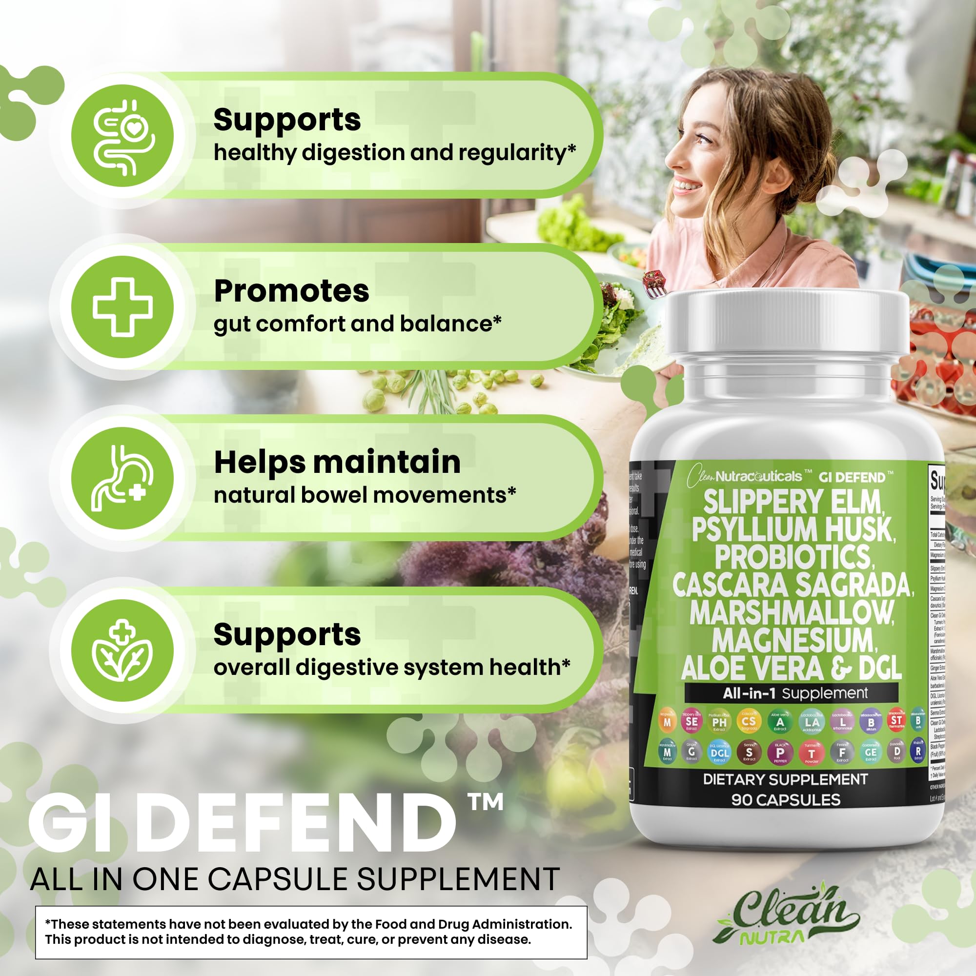 Clean Nutraceuticals Ginger Turmeric Blend indicates antioxidant-supporting gut-friendly botanicals