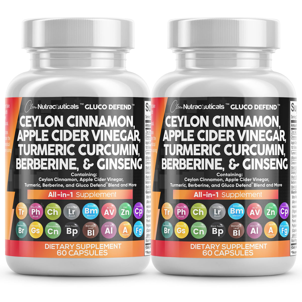 Clean Nutraceuticals Gluco Defend cinnamon capsules bottle for daily wellness with a cinnamon-ACV blend