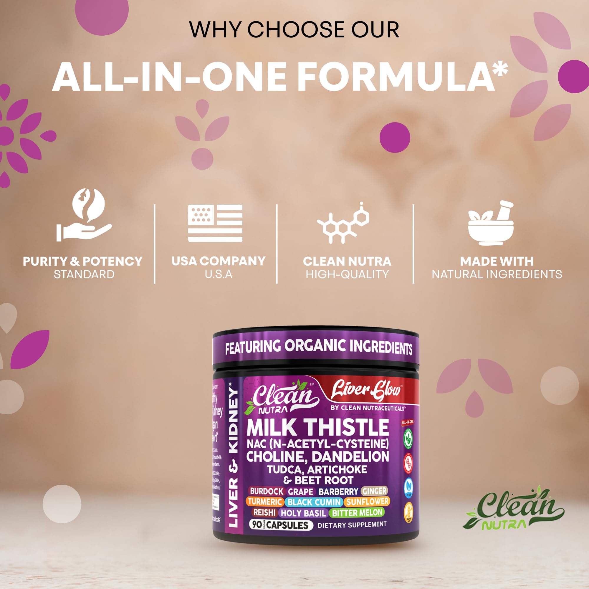 Clean Nutraceuticals holy-basil capsule near herb imagery for adaptogenic support