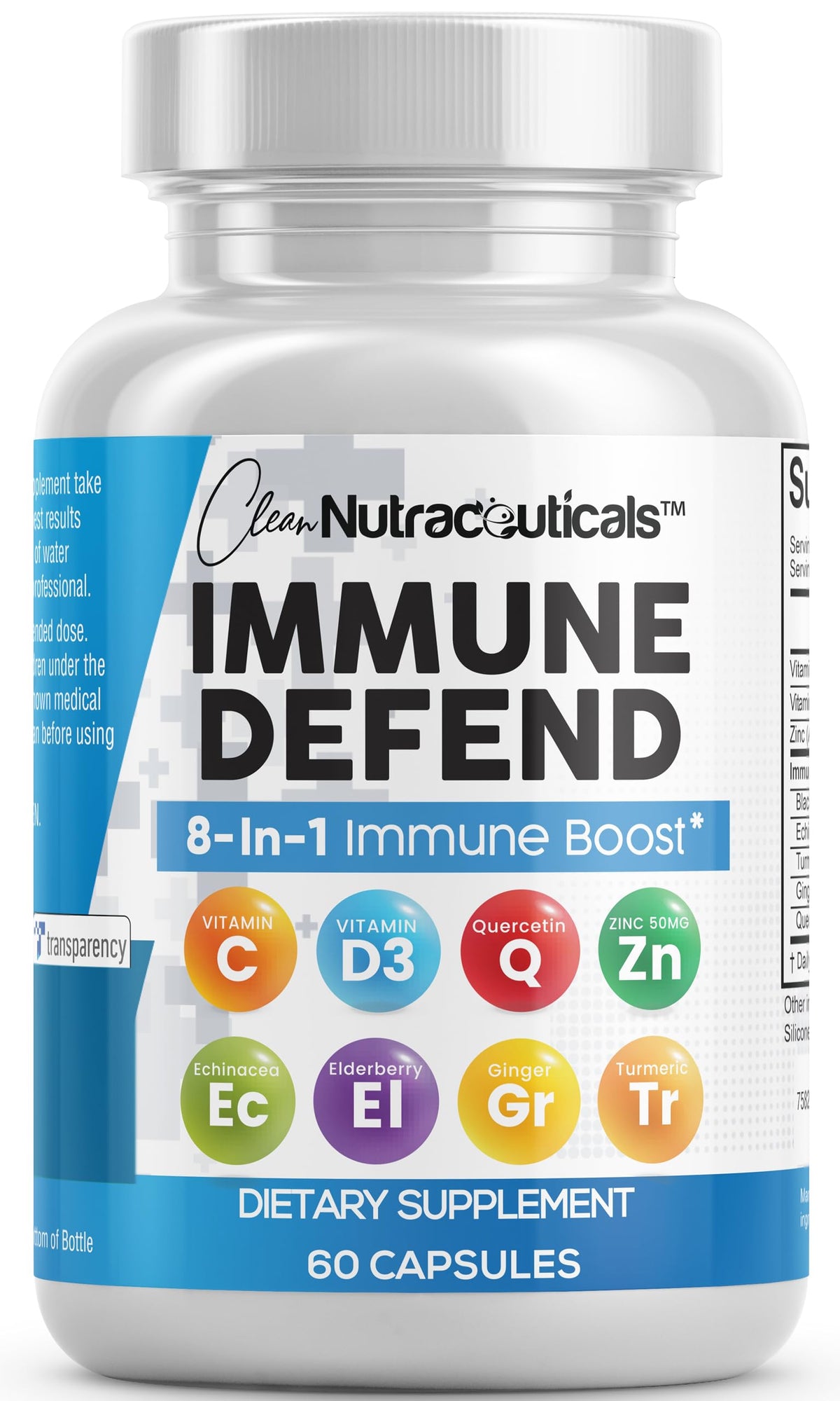 Clean Nutraceuticals Immune Defense 8in1 capsules support daily immune balance.