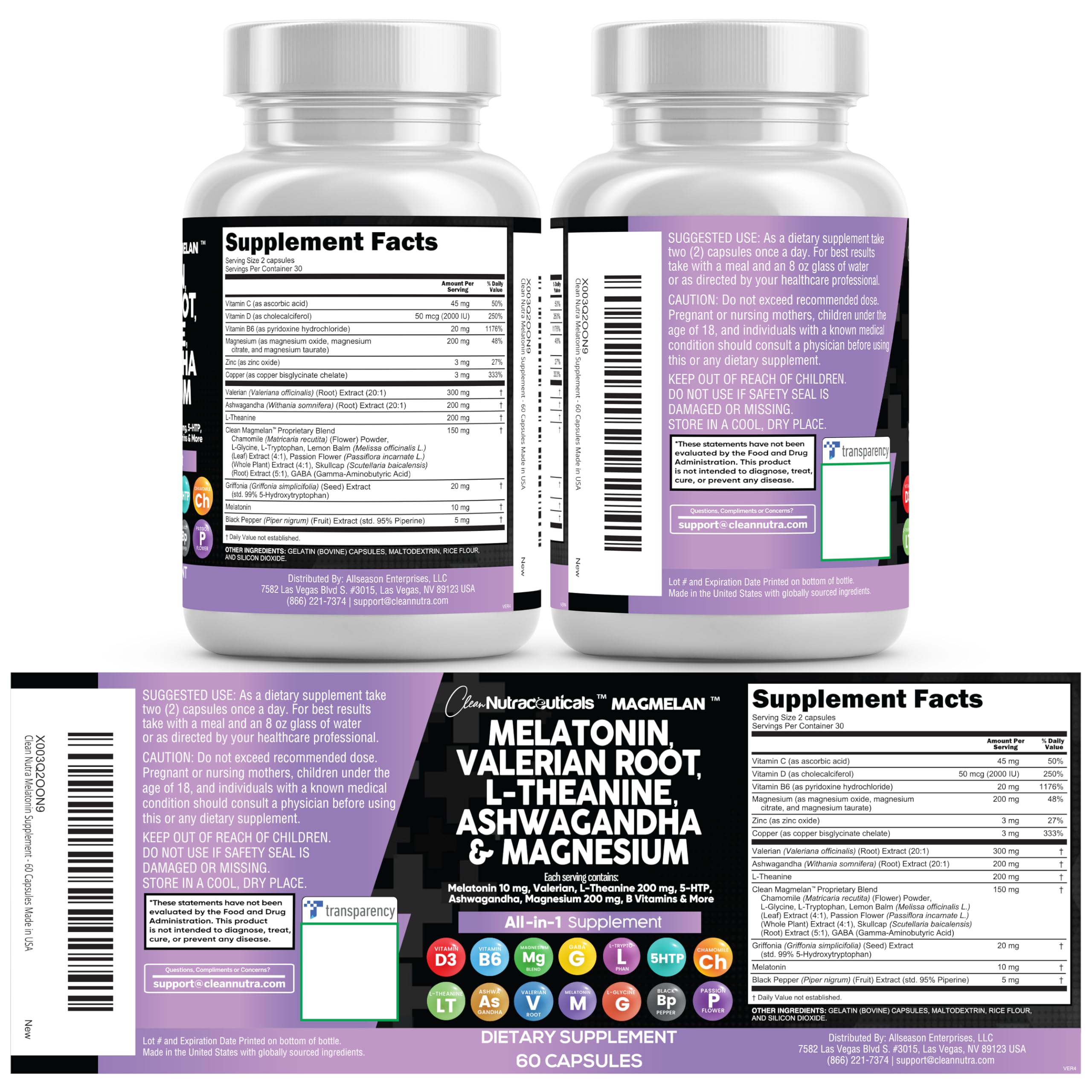 Ingredients label of Clean Nutraceuticals product with transparent formula.