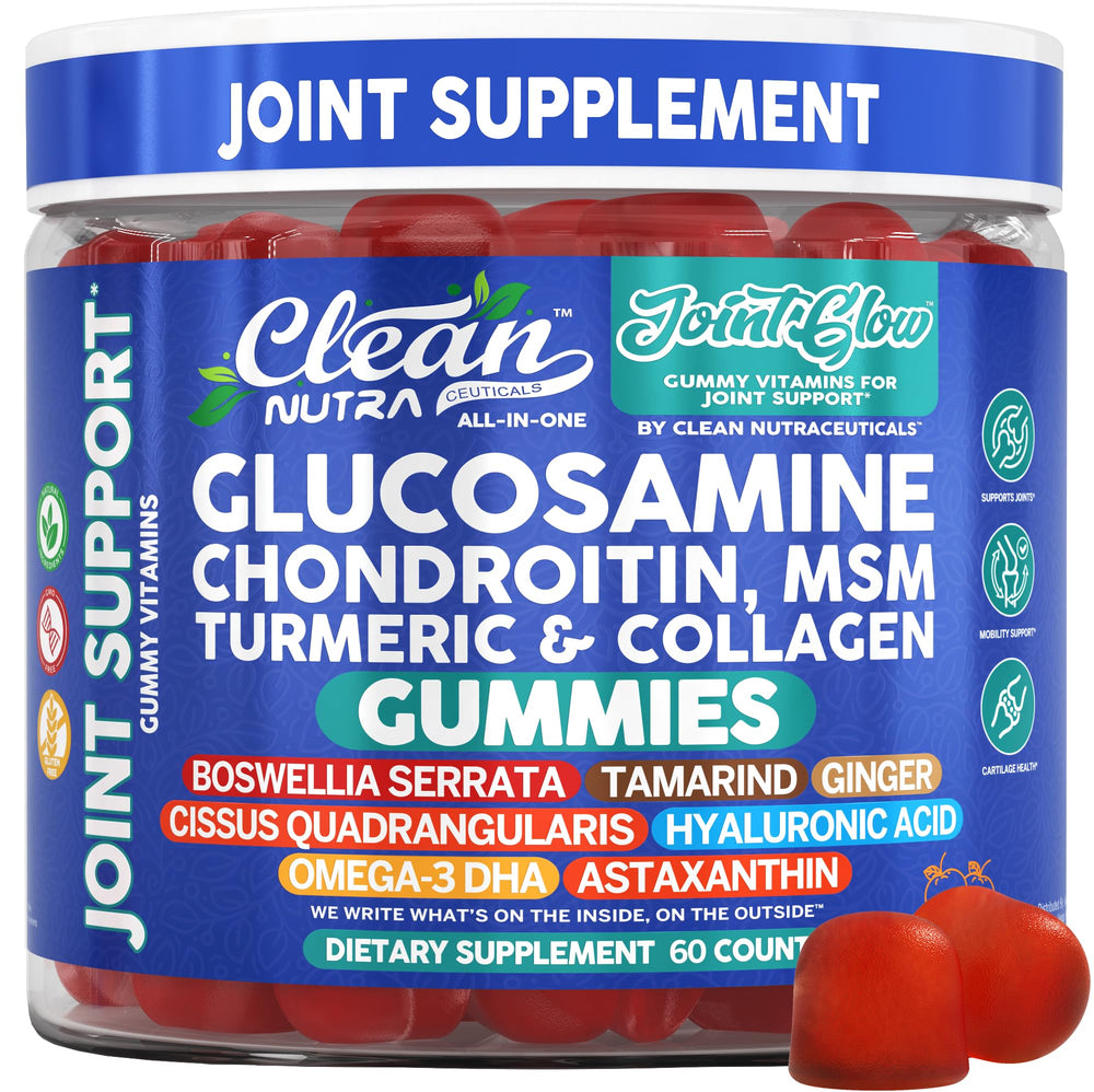 Clean Nutraceuticals Joint Glow Gummy bottle with tangy Tangerine flavor supporting daily mobility