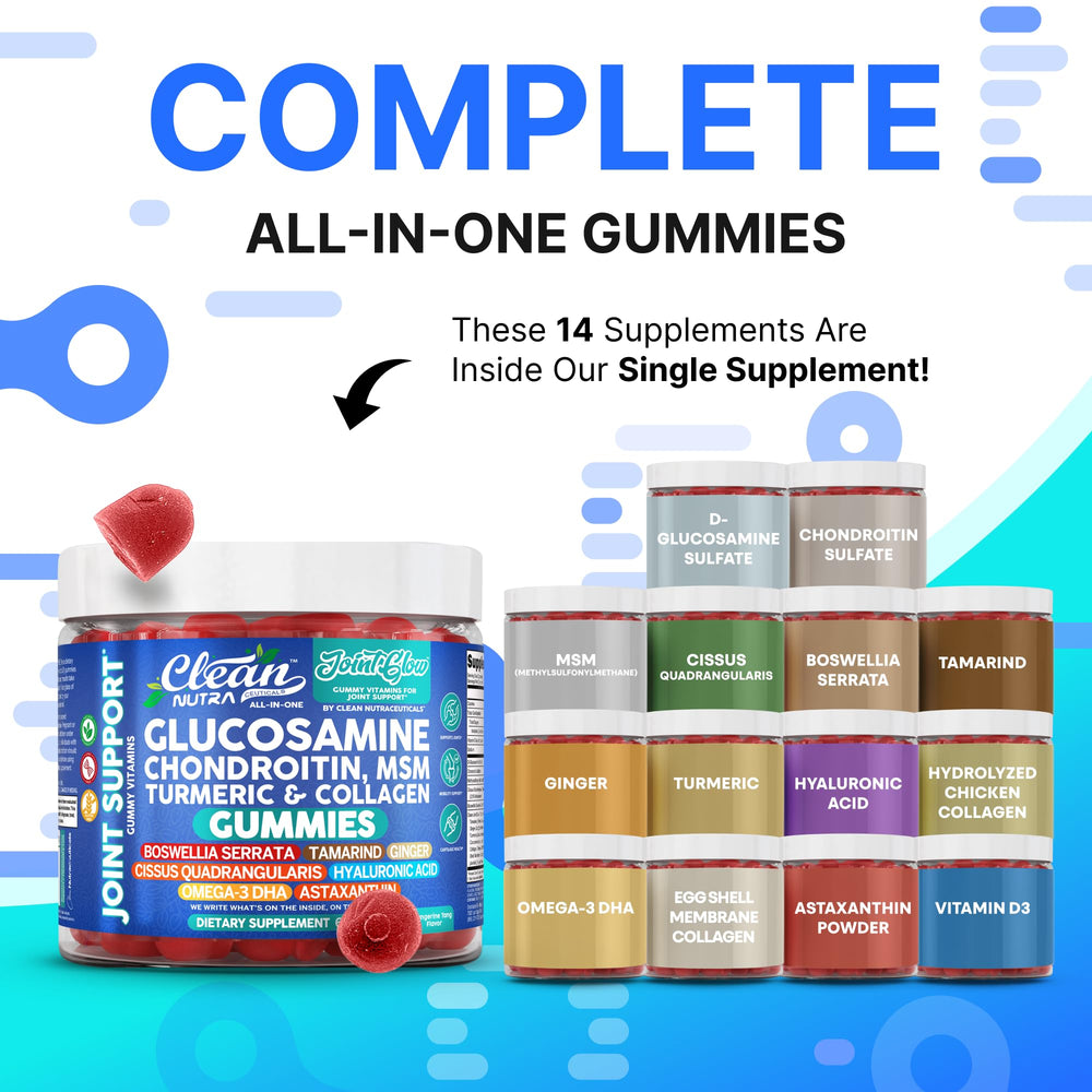 Clean Nutraceuticals Joint Glow Gummy packaging highlights turmeric-ginger blend for joint comfort