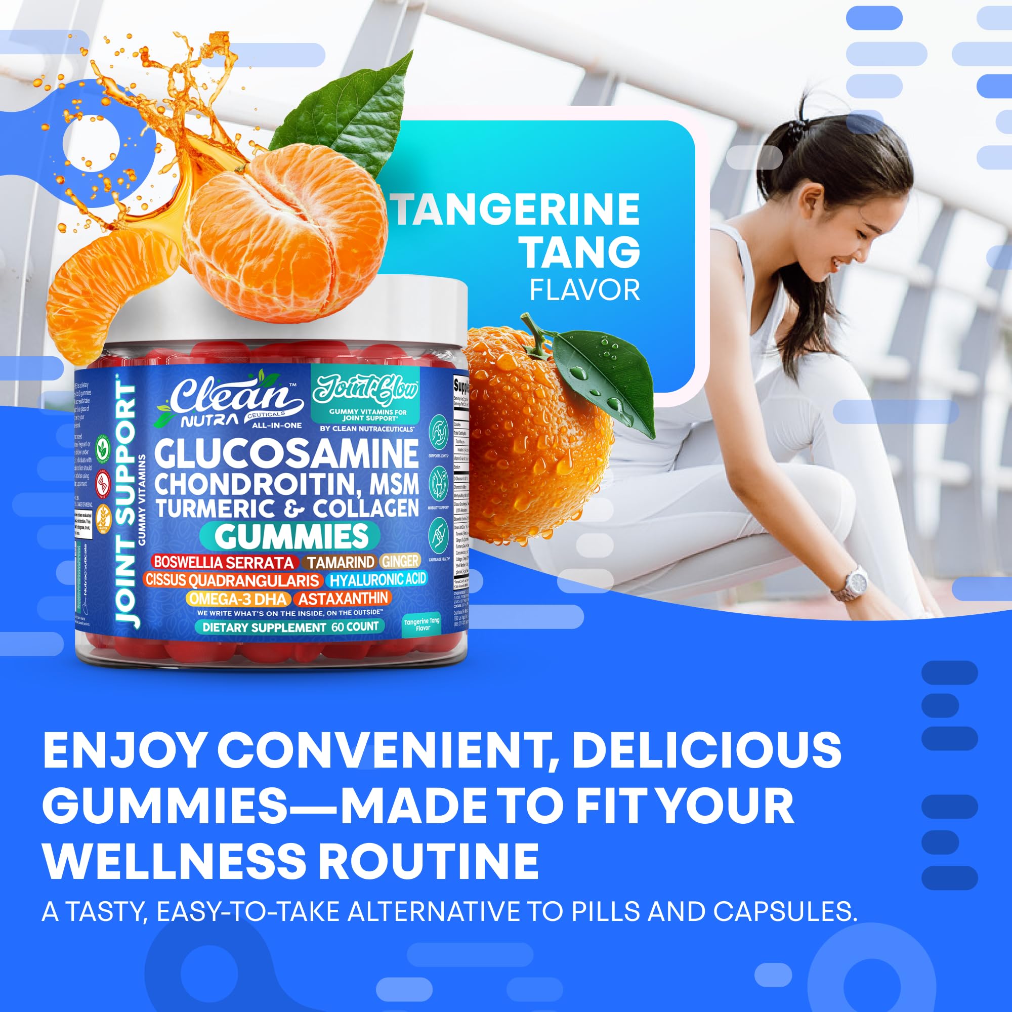 Clean Nutraceuticals Joint Glow Gummy tangy-tangerine flavor close-up