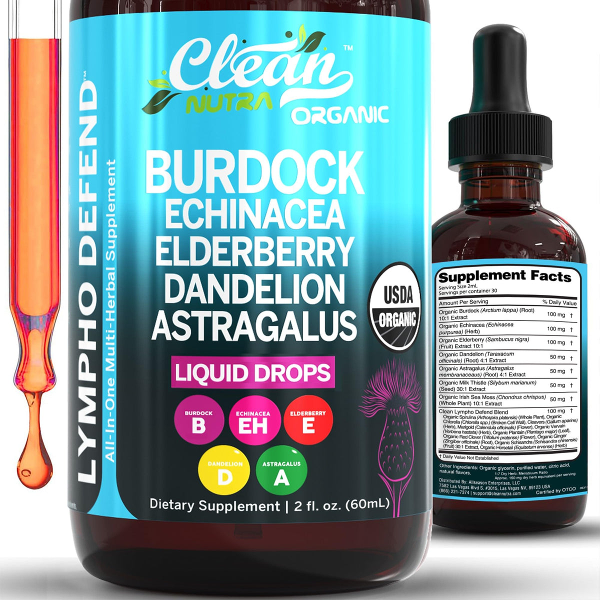 Clean Nutraceuticals Lymphatic Drops bottle close-up for immune and digestion support.
