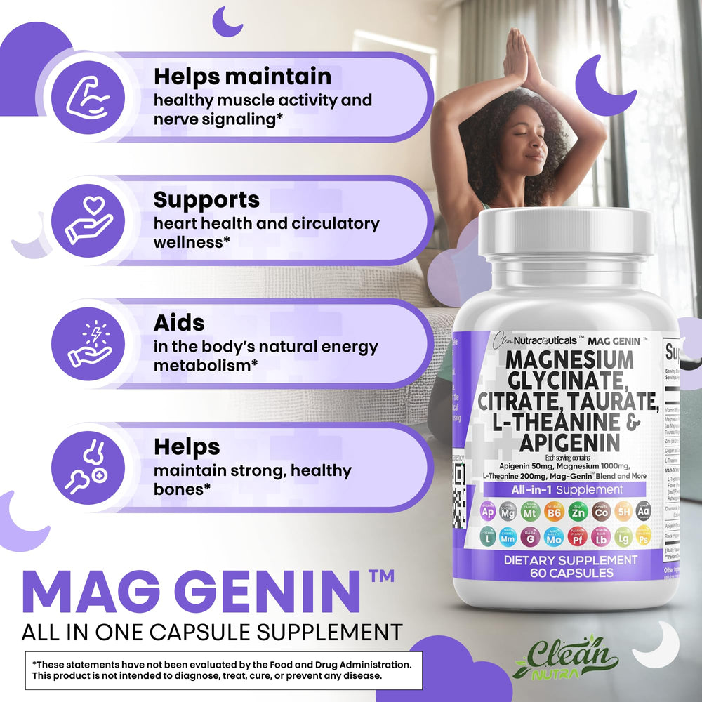 Ingredient panel of Clean Nutraceuticals Mag Genin showing multi-form magnesium blend