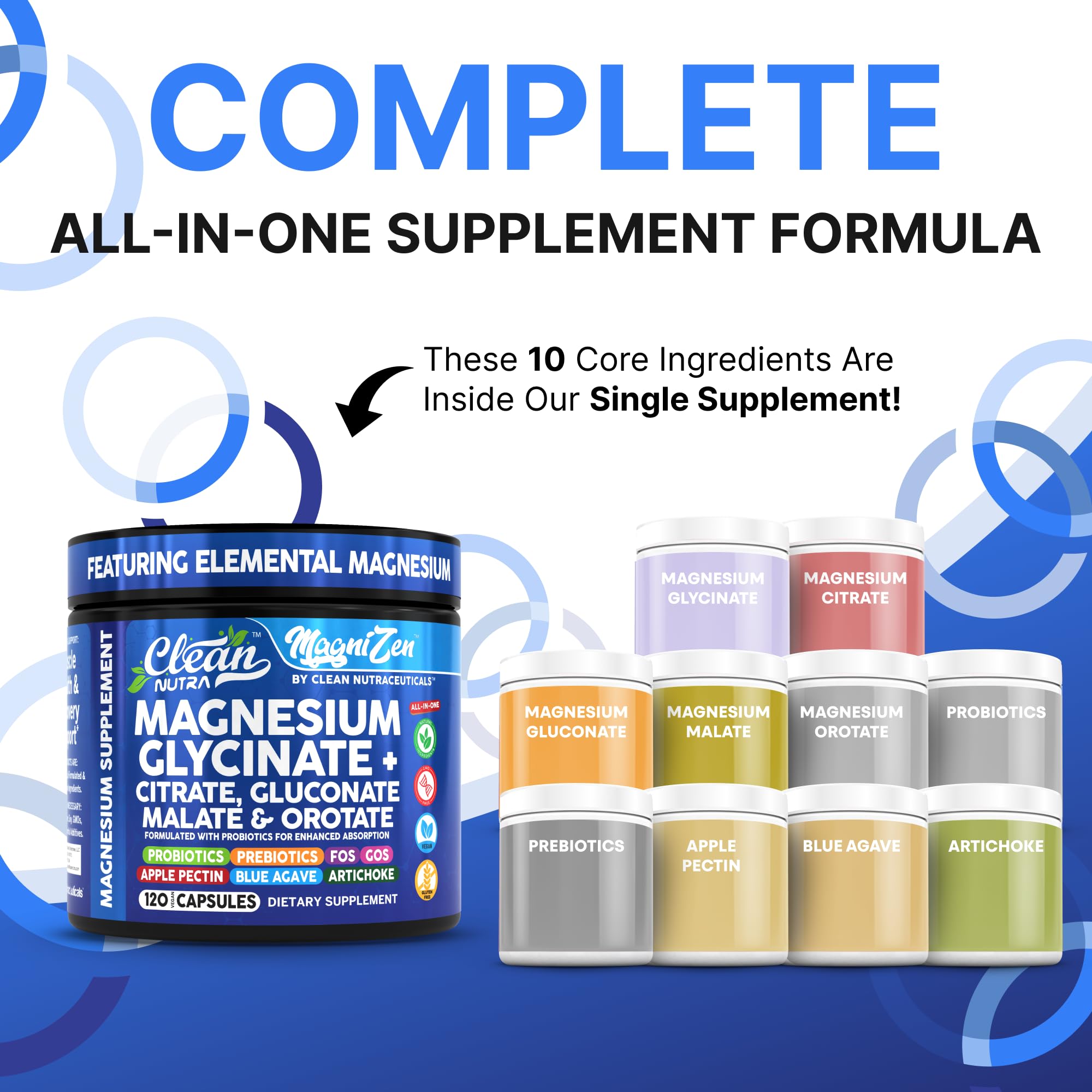 Close-up of Clean Nutraceuticals magnesium capsules, small vegan capsules