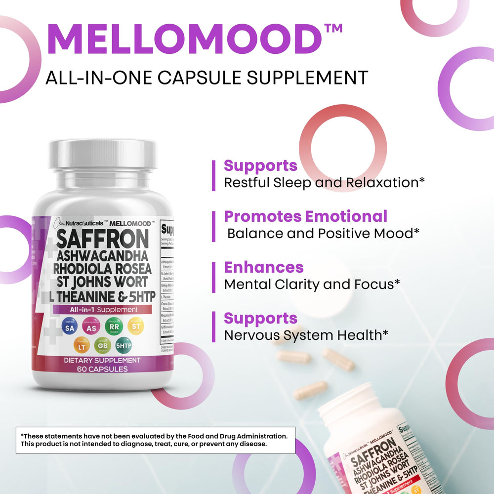 Clean Nutraceuticals Mellomood on a coffee table with tea, illustrating calm moments