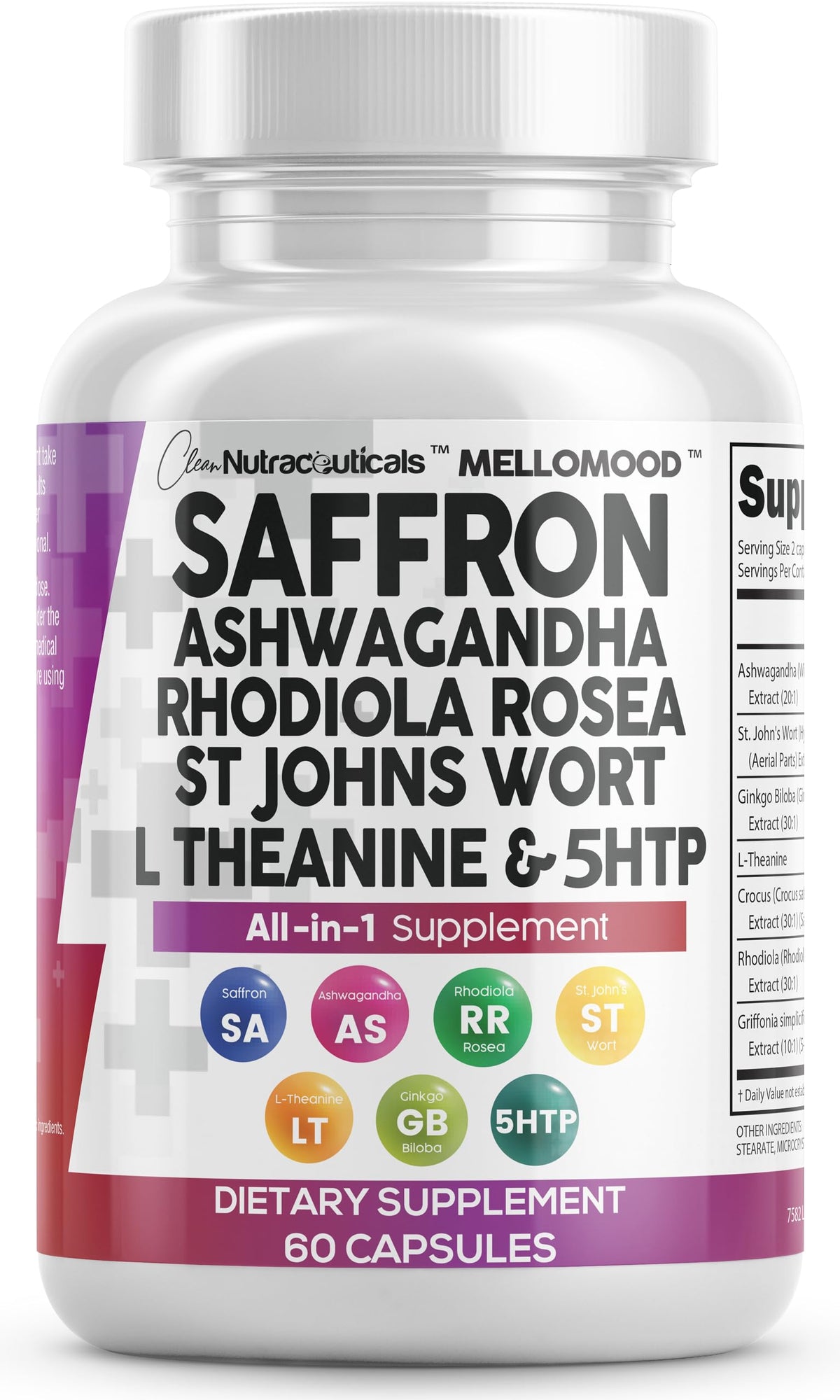 Clean Nutraceuticals Mellomood saffron bottle on desk, signaling mood support potential