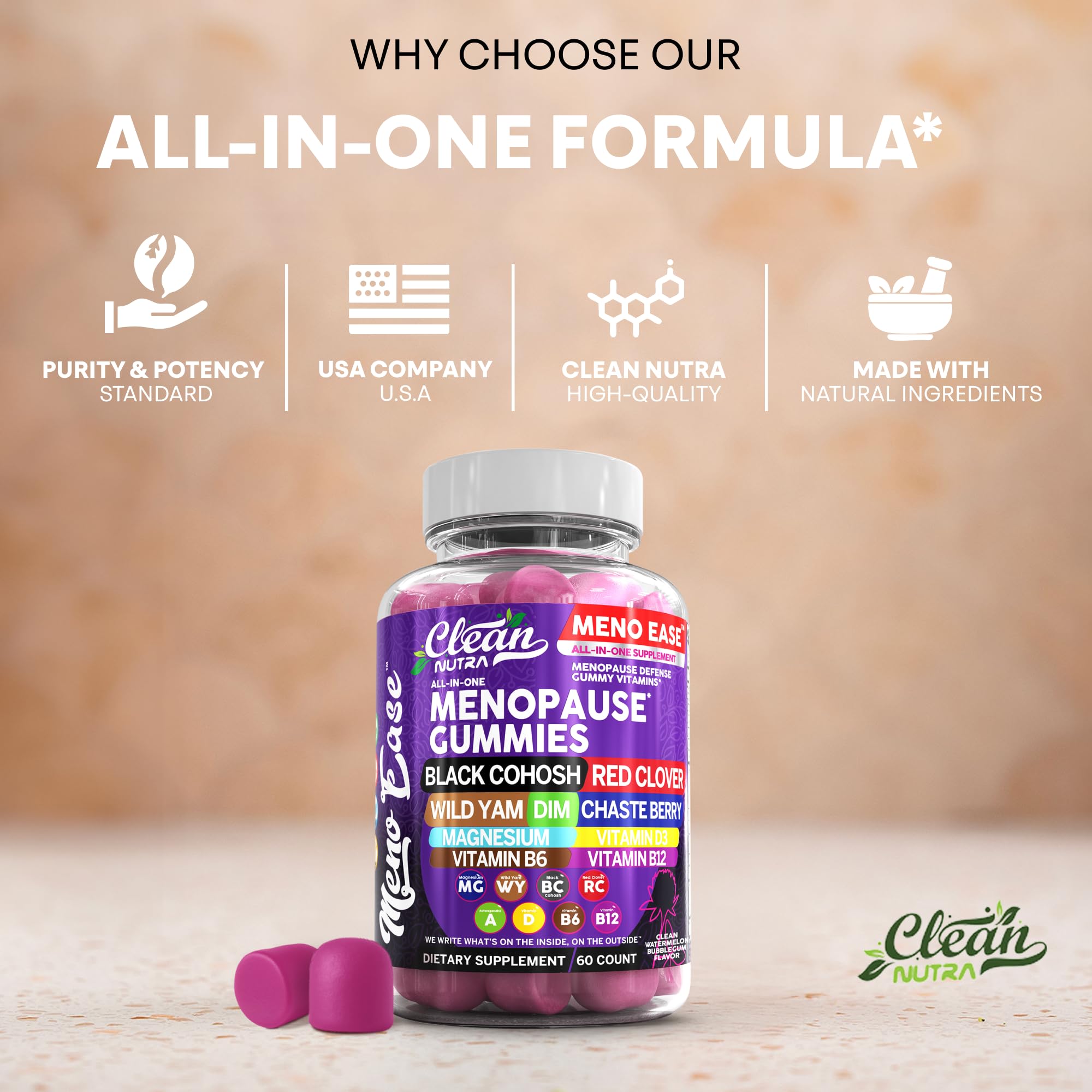Clean Nutraceuticals Meno Ease D3 B12 B6 blend supports energy.