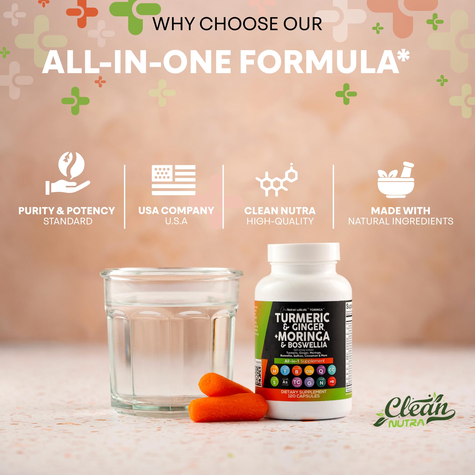Clean Nutraceuticals morning routine setup with bottle beside glass for daily use.