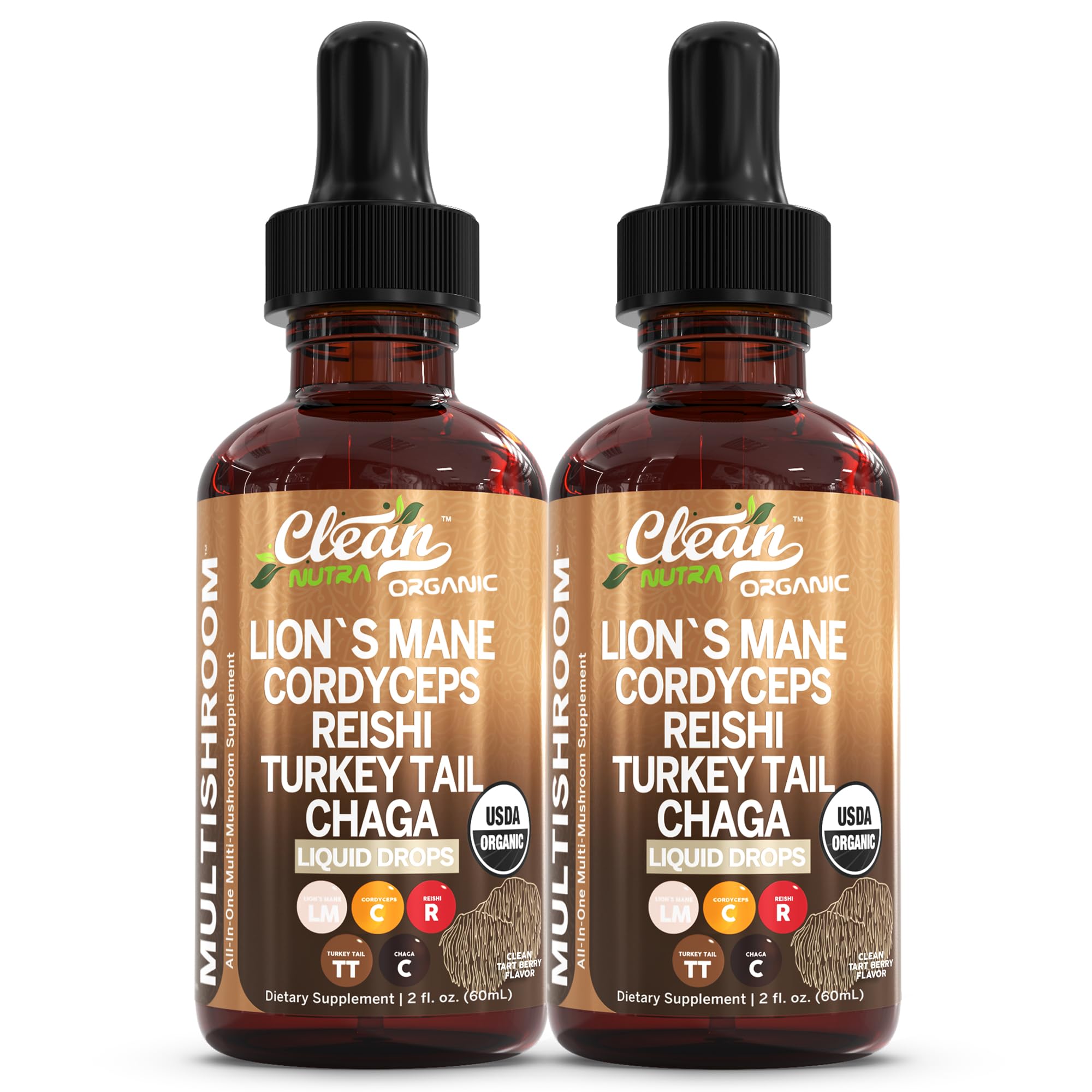 Clean Nutraceuticals Mushroom Drops bottle pour for simple daily dosing and immune support.