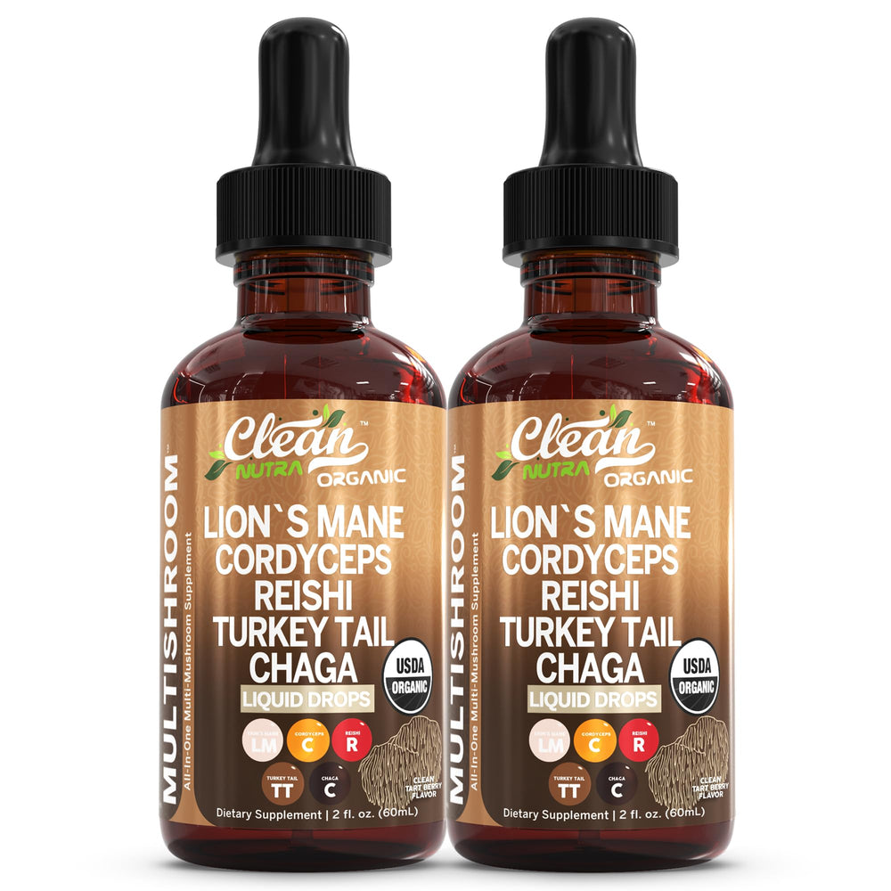 Clean Nutraceuticals Mushroom Drops bottle pour for simple daily dosing and immune support.