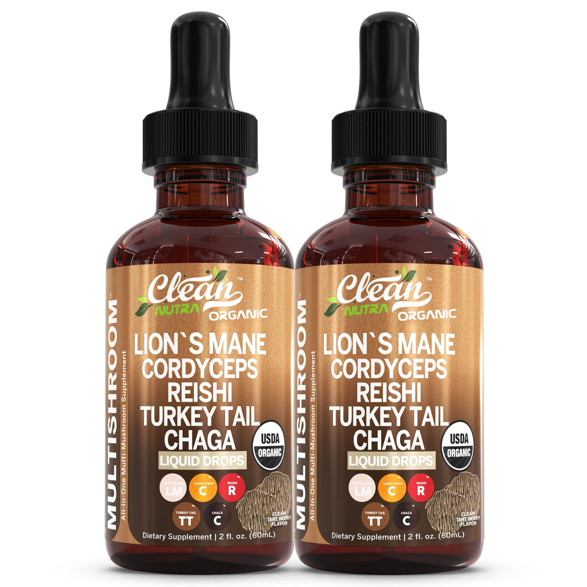 Clean Nutraceuticals Mushroom Drops bottle pour for simple daily dosing and immune support.
